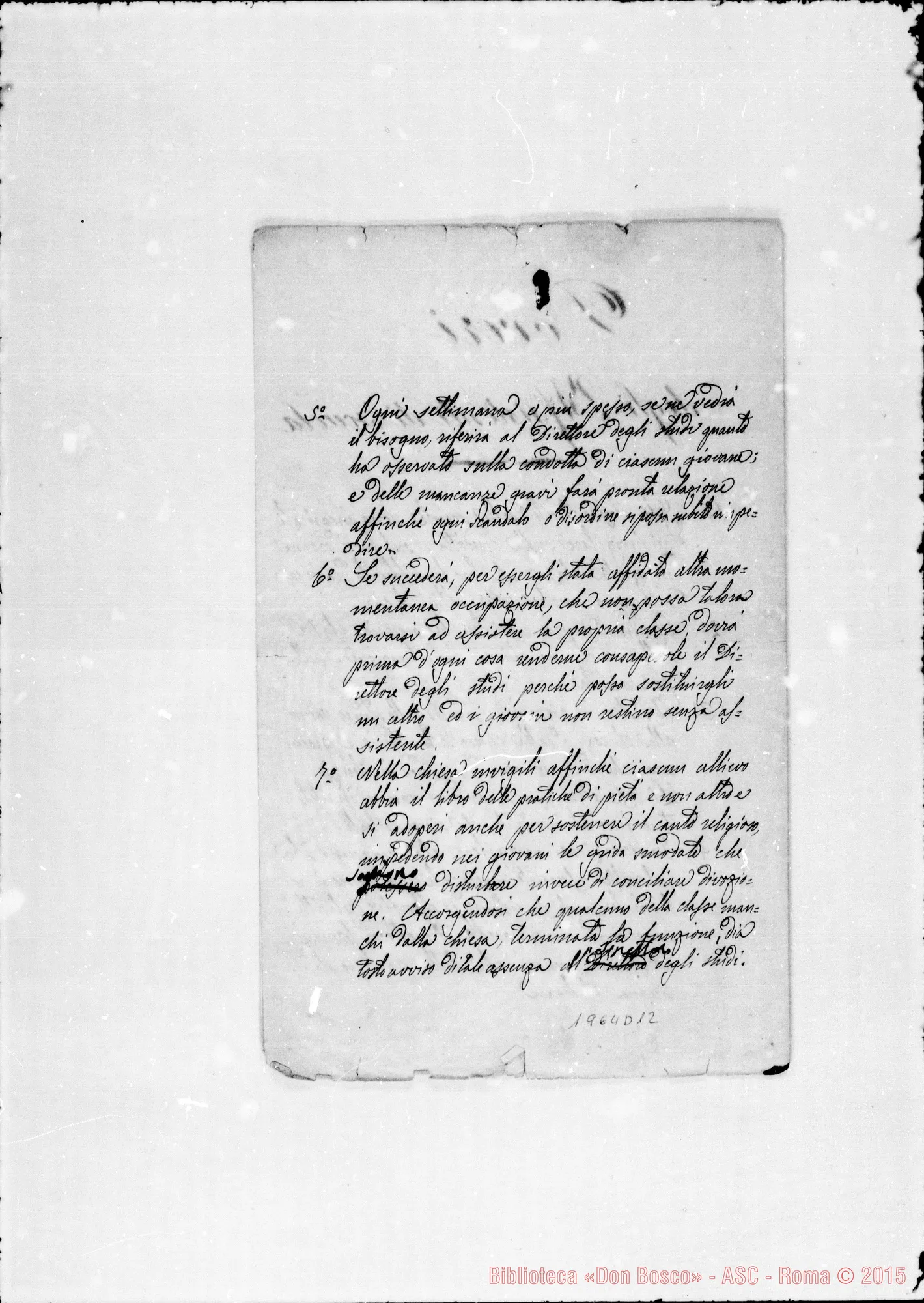 Fotogramma D 12 — Regolamento della casa annessa. Quaderno ms.