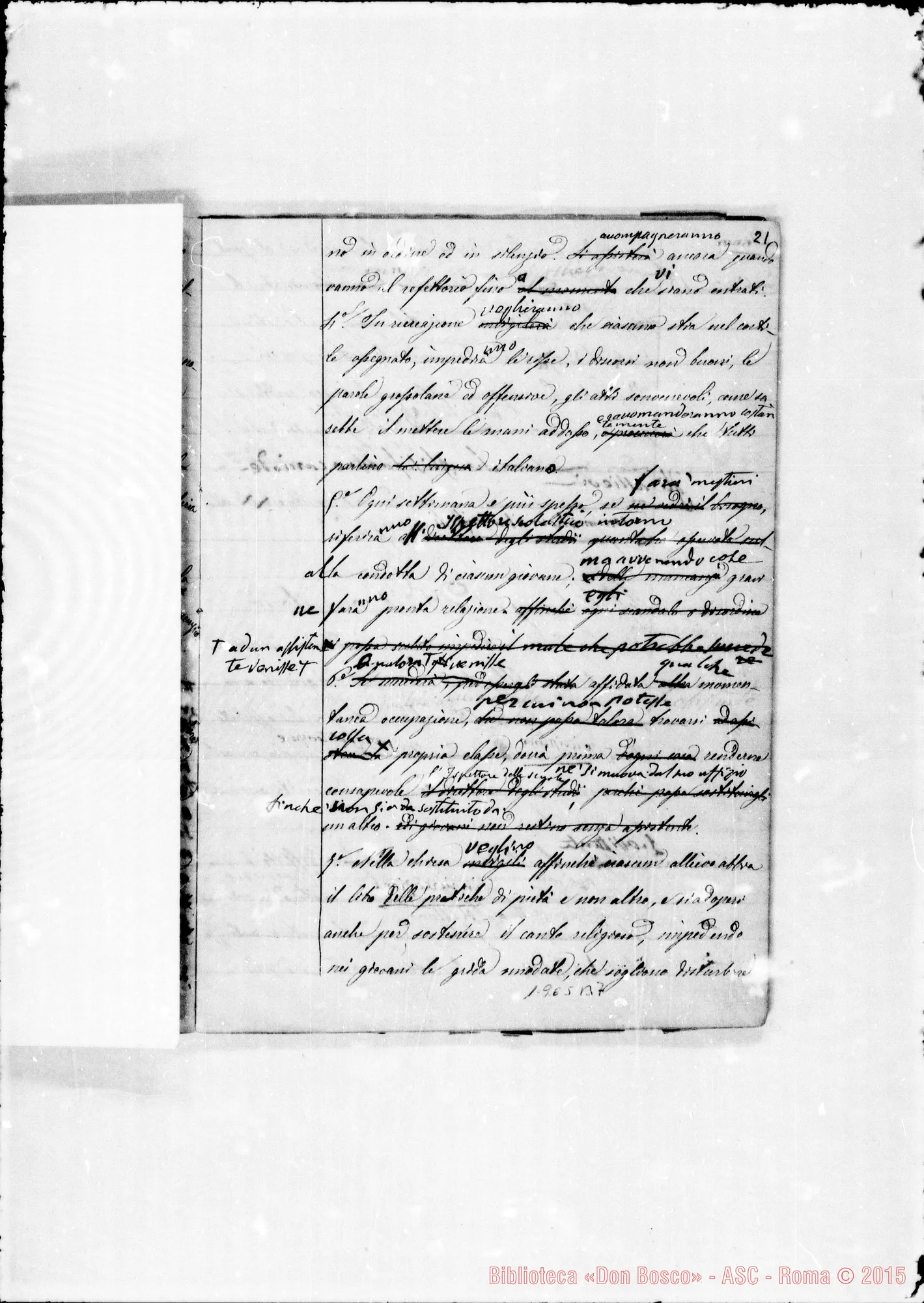Fotogramma B 7 — Regolamento: Quaderno ms. con correz. E aggiunte autogr. Bosco