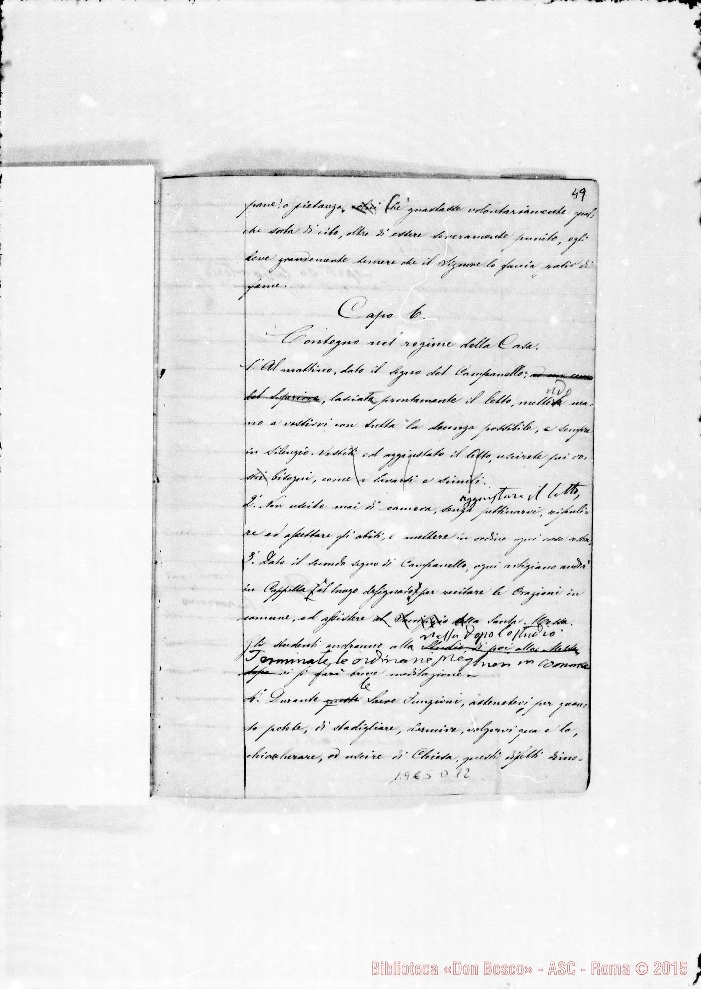 Fotogramma D 12 — Regolamento: Quaderno ms. con correz. E aggiunte autogr. Bosco