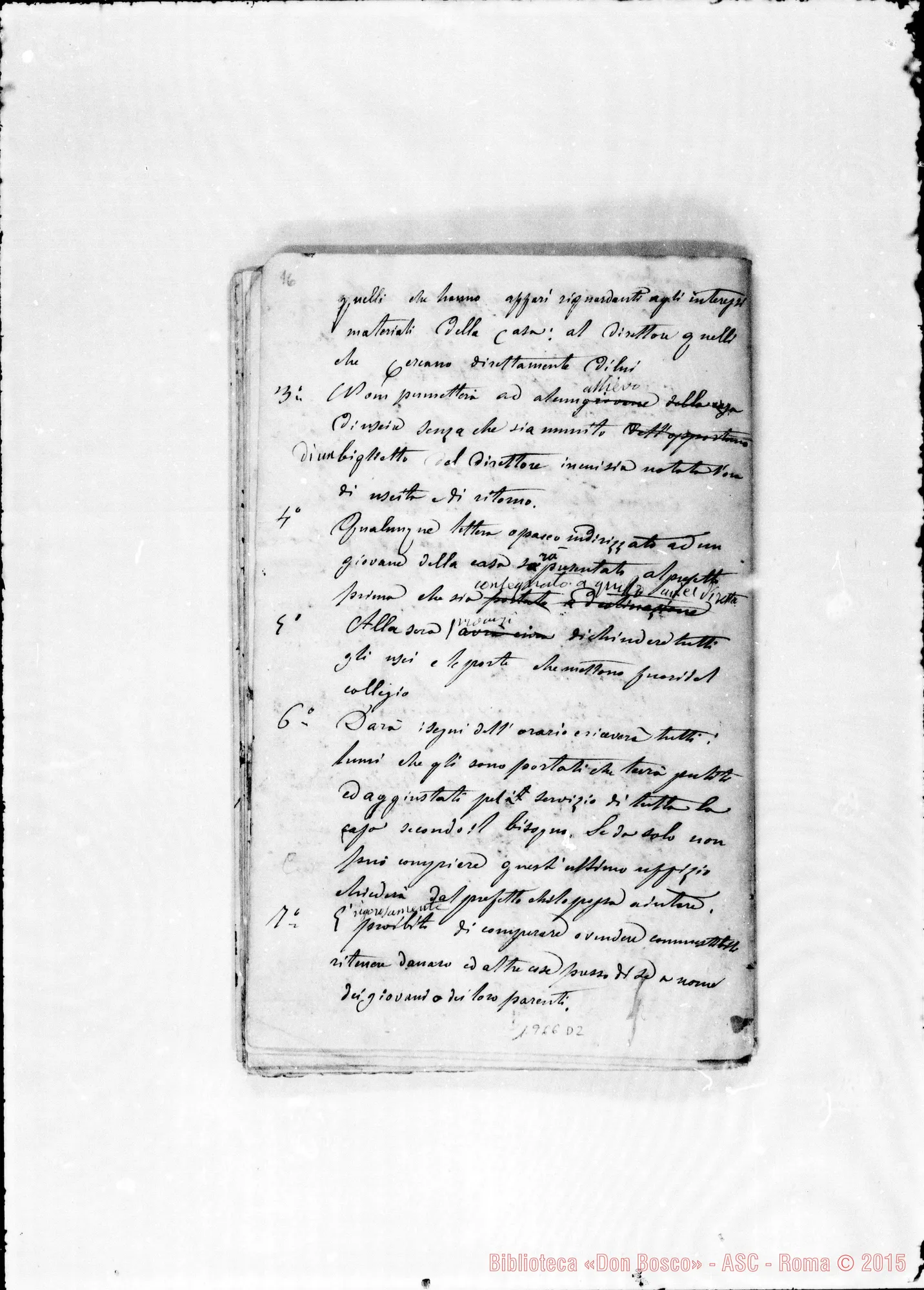 Fotogramma D 2 — Lanzo: Collegio S. Filippo Neri: Piano di Regolamento. Ms. con correz. Bosco