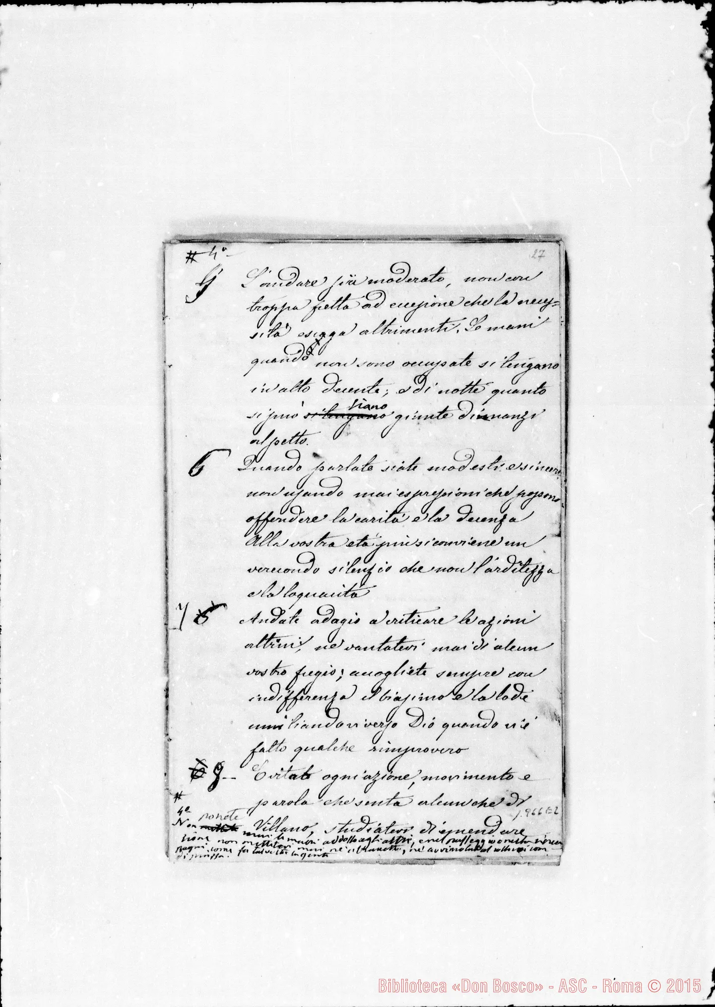 Fotogramma E 2 — Lanzo: Collegio S. Filippo Neri: Piano di Regolamento. Ms. con correz. Bosco