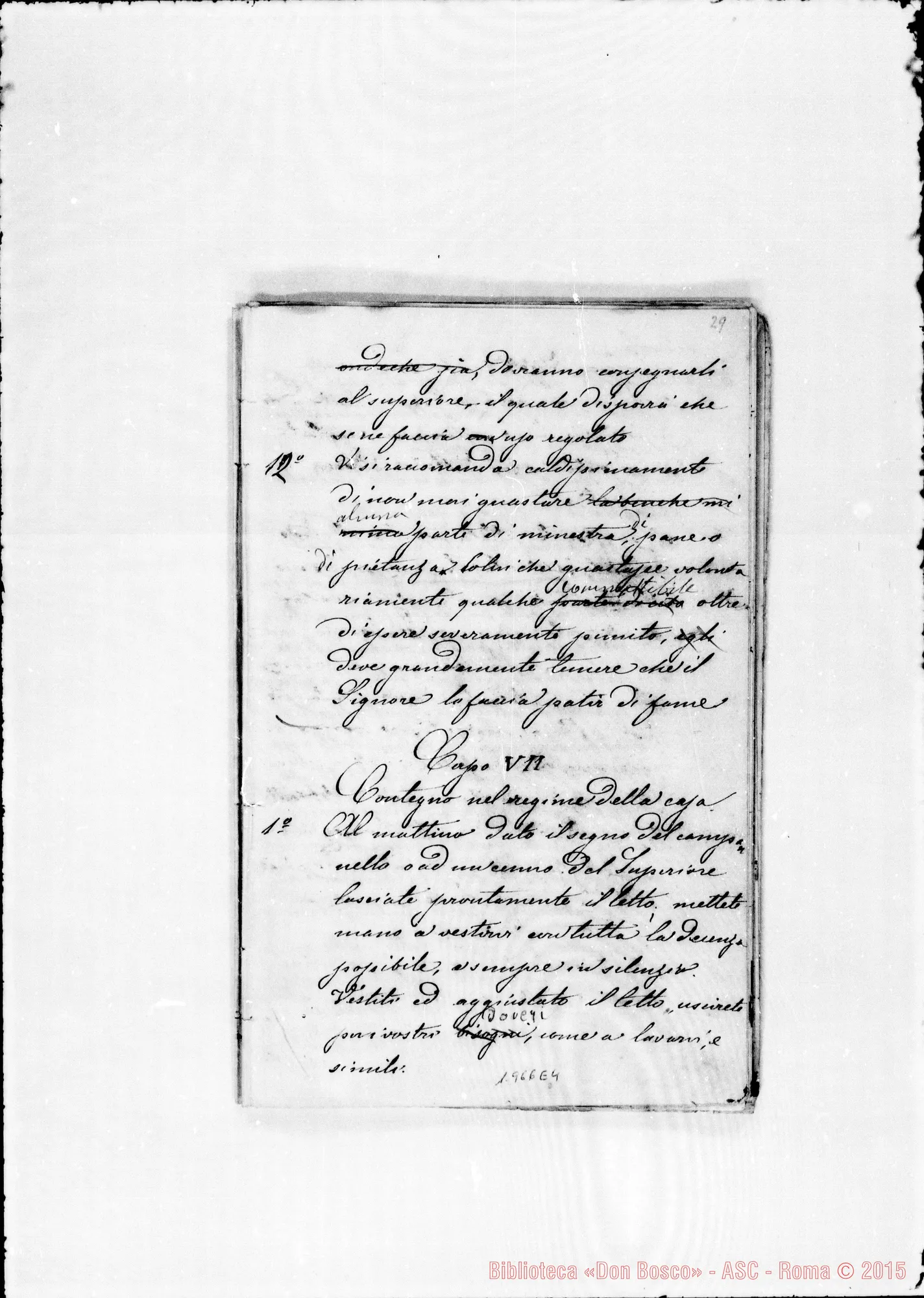 Fotogramma E 4 — Lanzo: Collegio S. Filippo Neri: Piano di Regolamento. Ms. con correz. Bosco