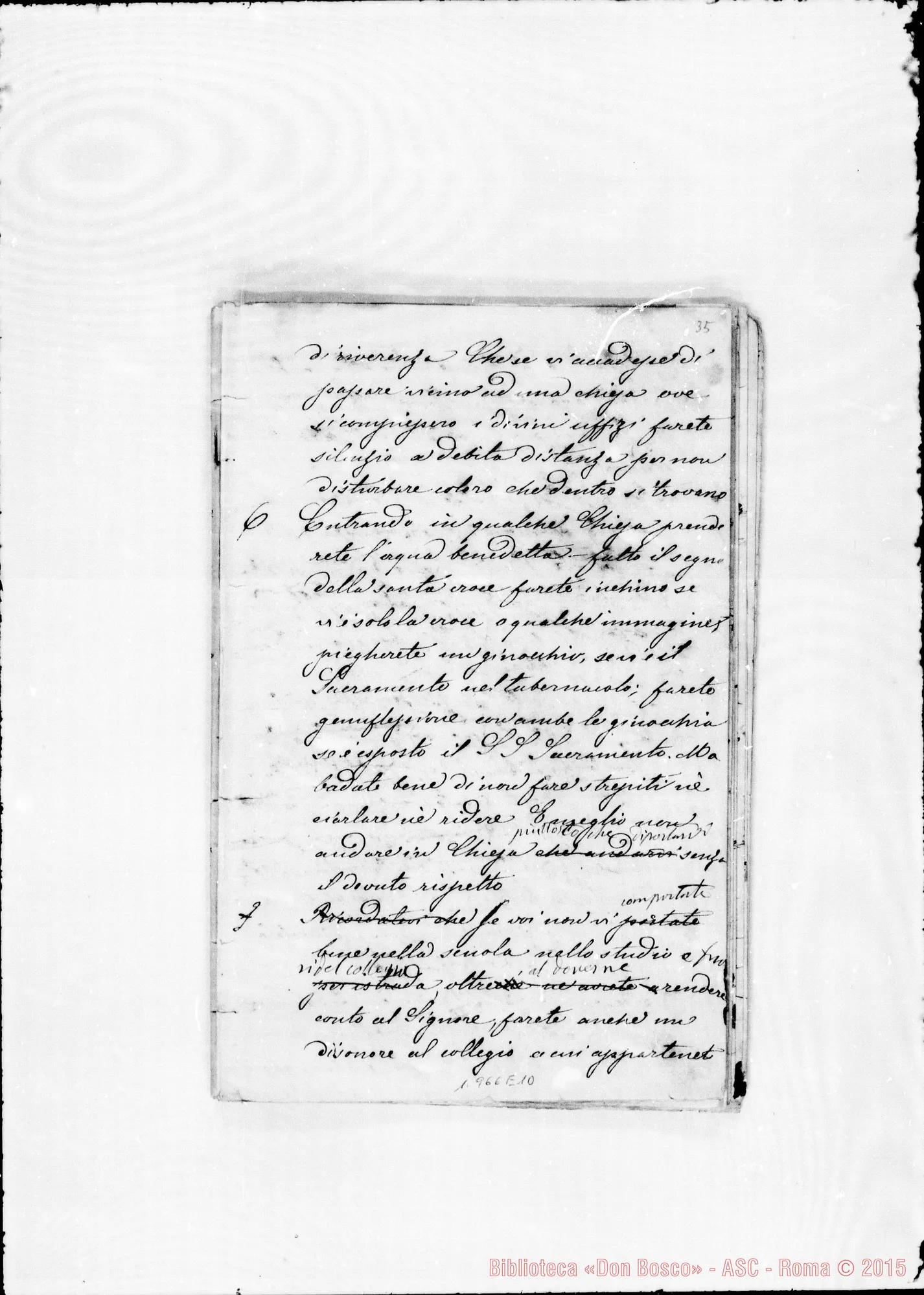Fotogramma E 10 — Lanzo: Collegio S. Filippo Neri: Piano di Regolamento. Ms. con correz. Bosco