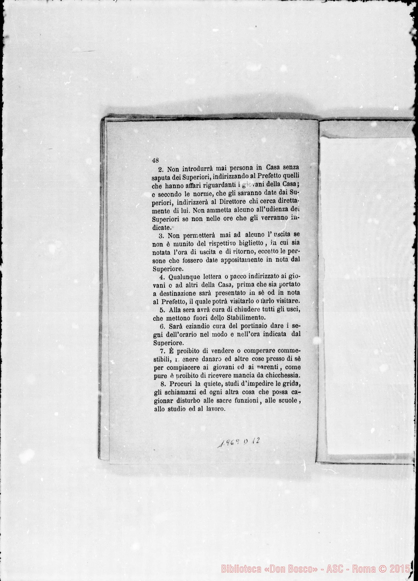 Fotogramma D 12 — Regolamento per le case. Stampato