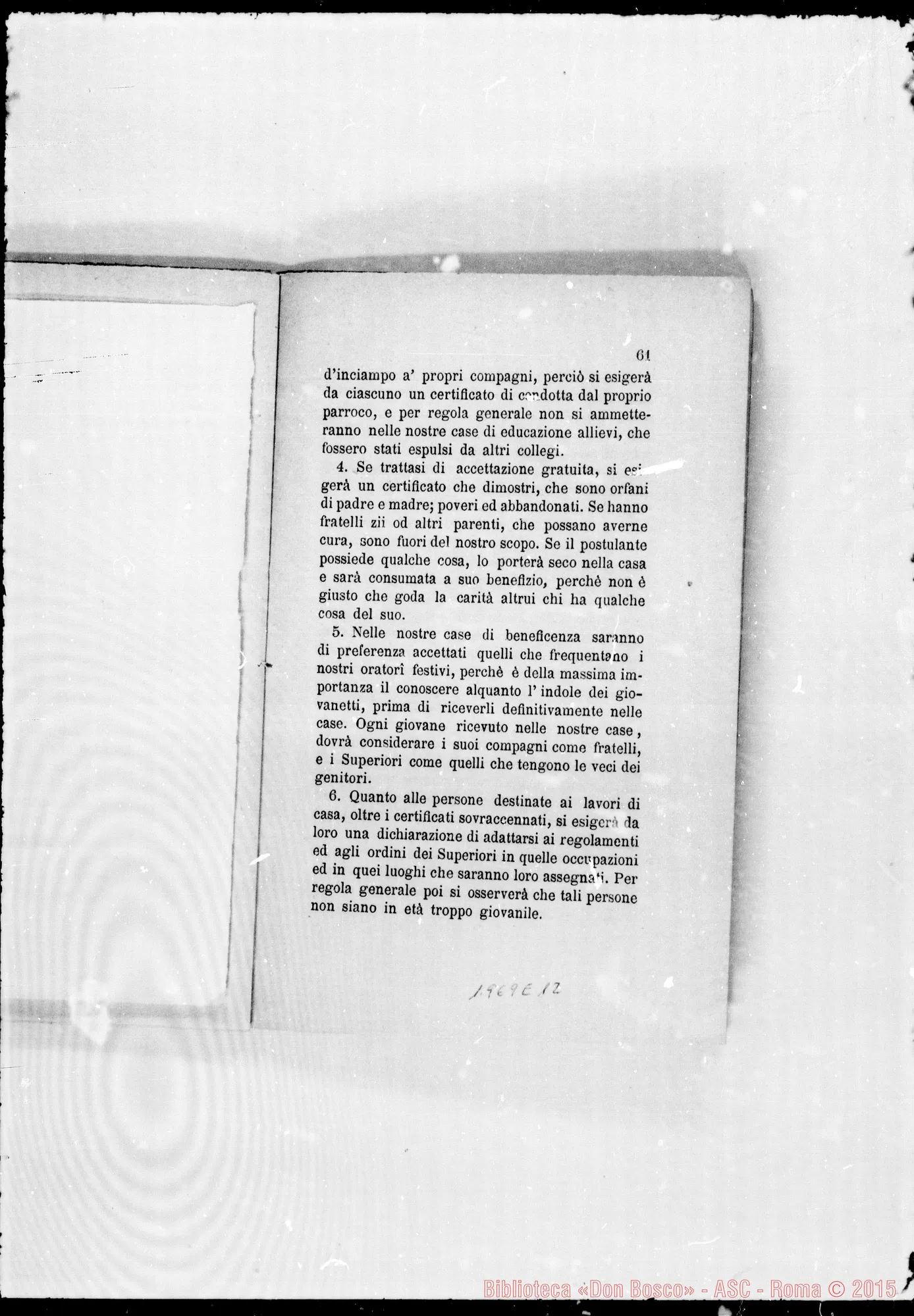 Fotogramma E 12 — Regolamento per le case. Stampato