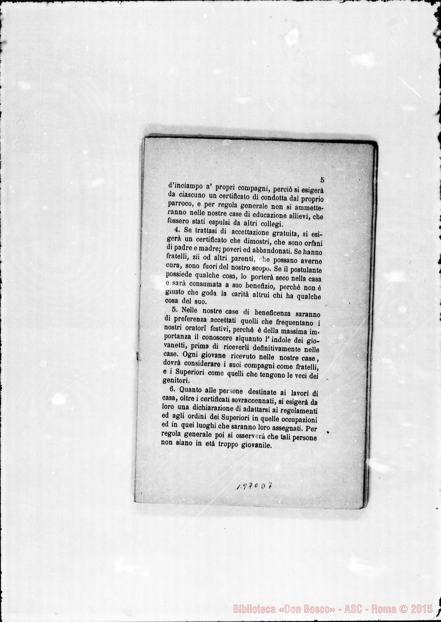 Fotogramma D 7 — Regolamento per le case (ai giovani). Stampato