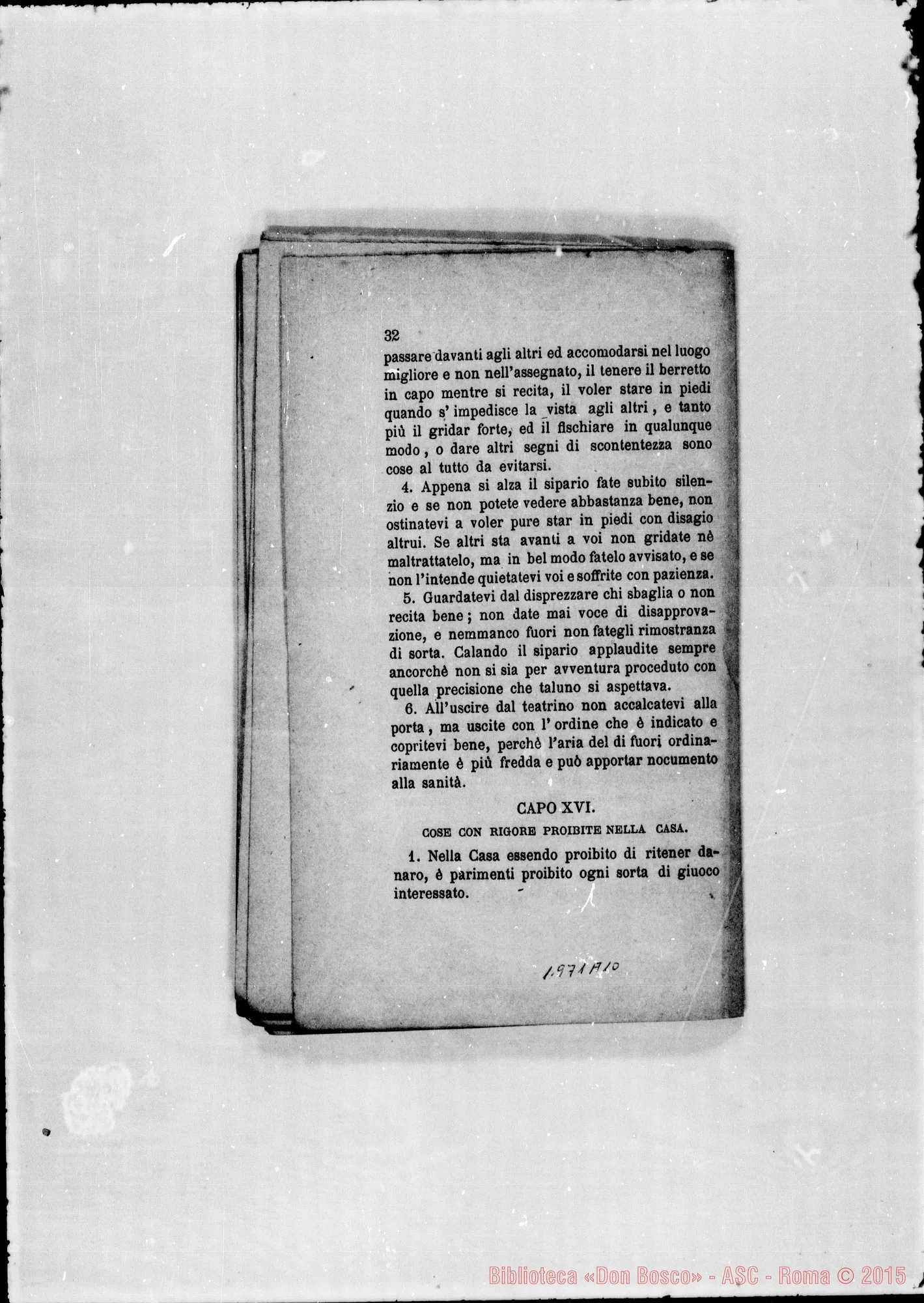 Fotogramma A 10 — Regolamento per le case (ai giovani). Stampato
