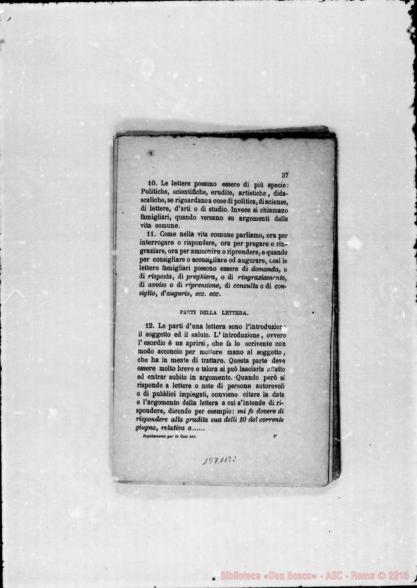 Fotogramma B 2 — Regolamento per le case (ai giovani). Stampato
