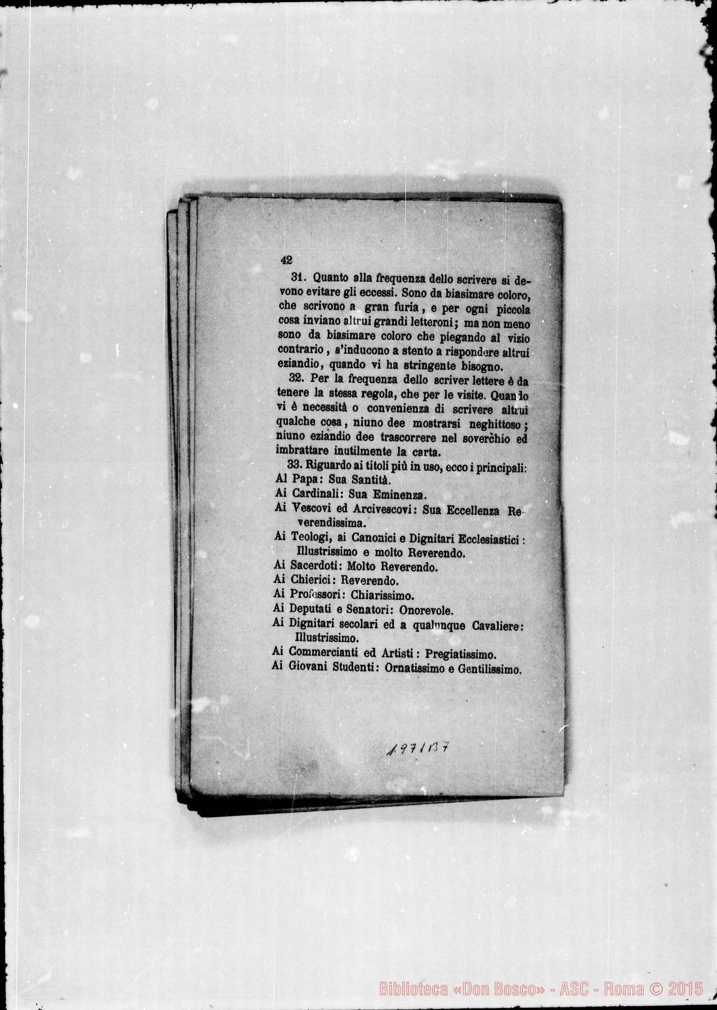 Fotogramma B 7 — Regolamento per le case (ai giovani). Stampato