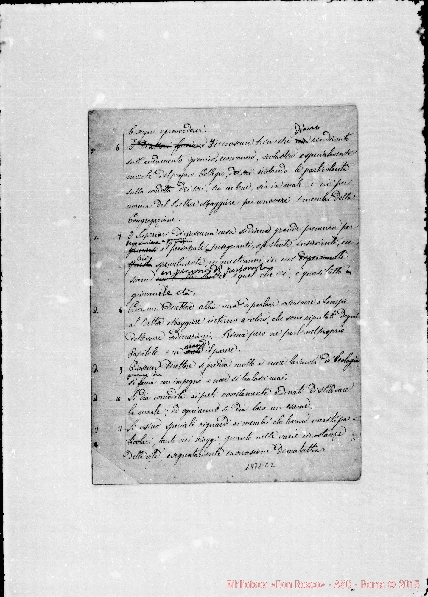 Fotogramma C 2 — Regole private per i Direttori. Ms. con correz. autogr. Bosco