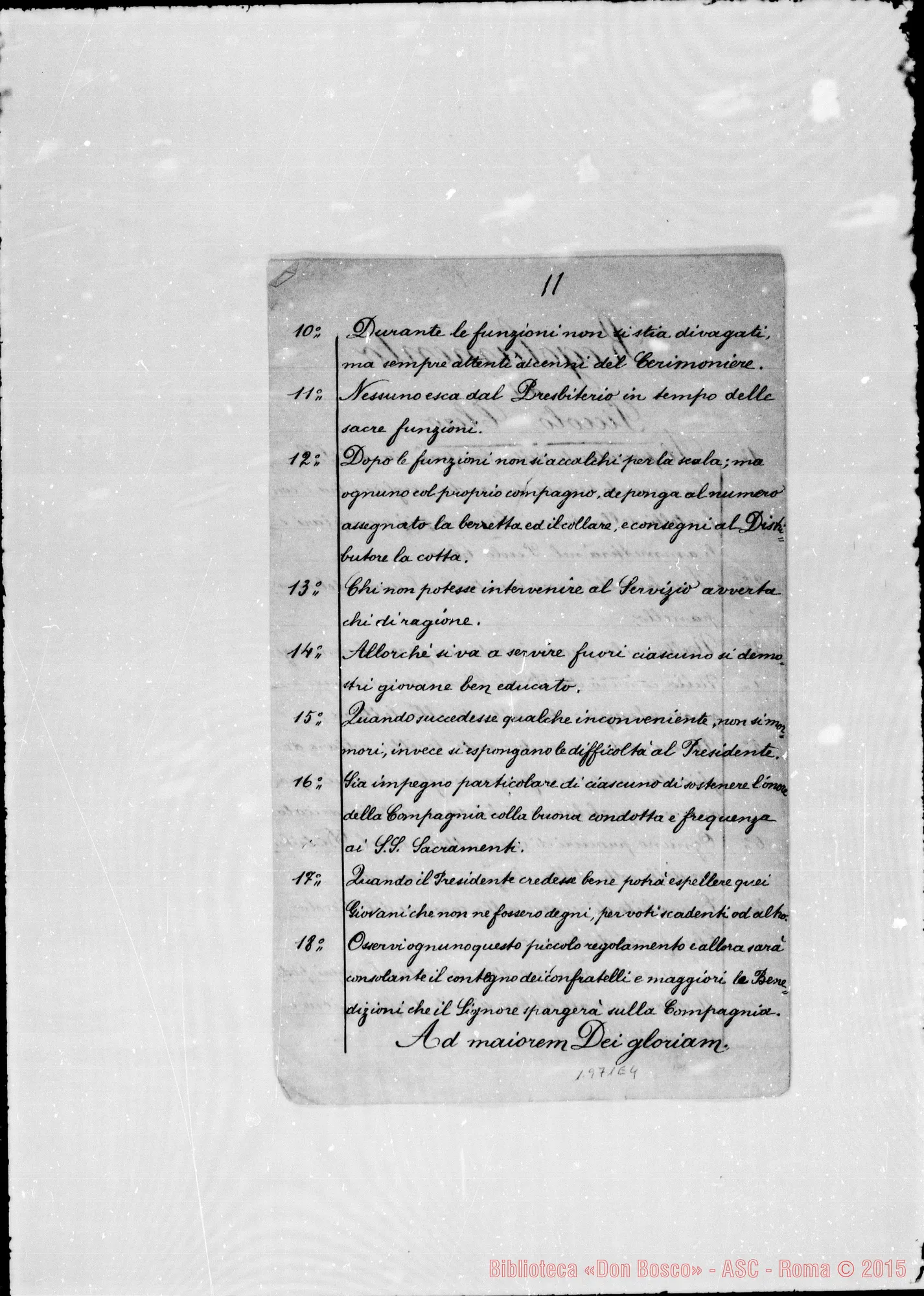 Fotogramma E 4 — Regolamento del «Piccolo Clero». Ms.