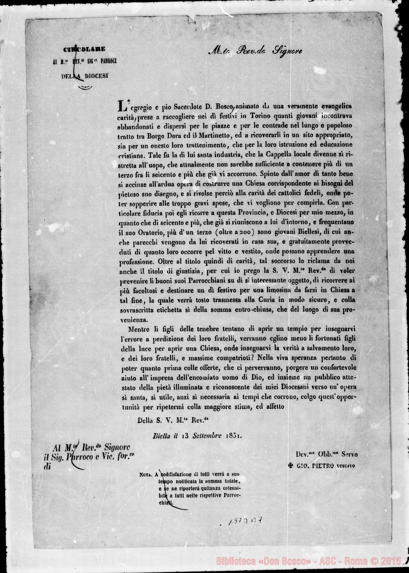 Fotogramma B 7 — Mons. Losana, vesc. di Biella-Parroci. Stampato