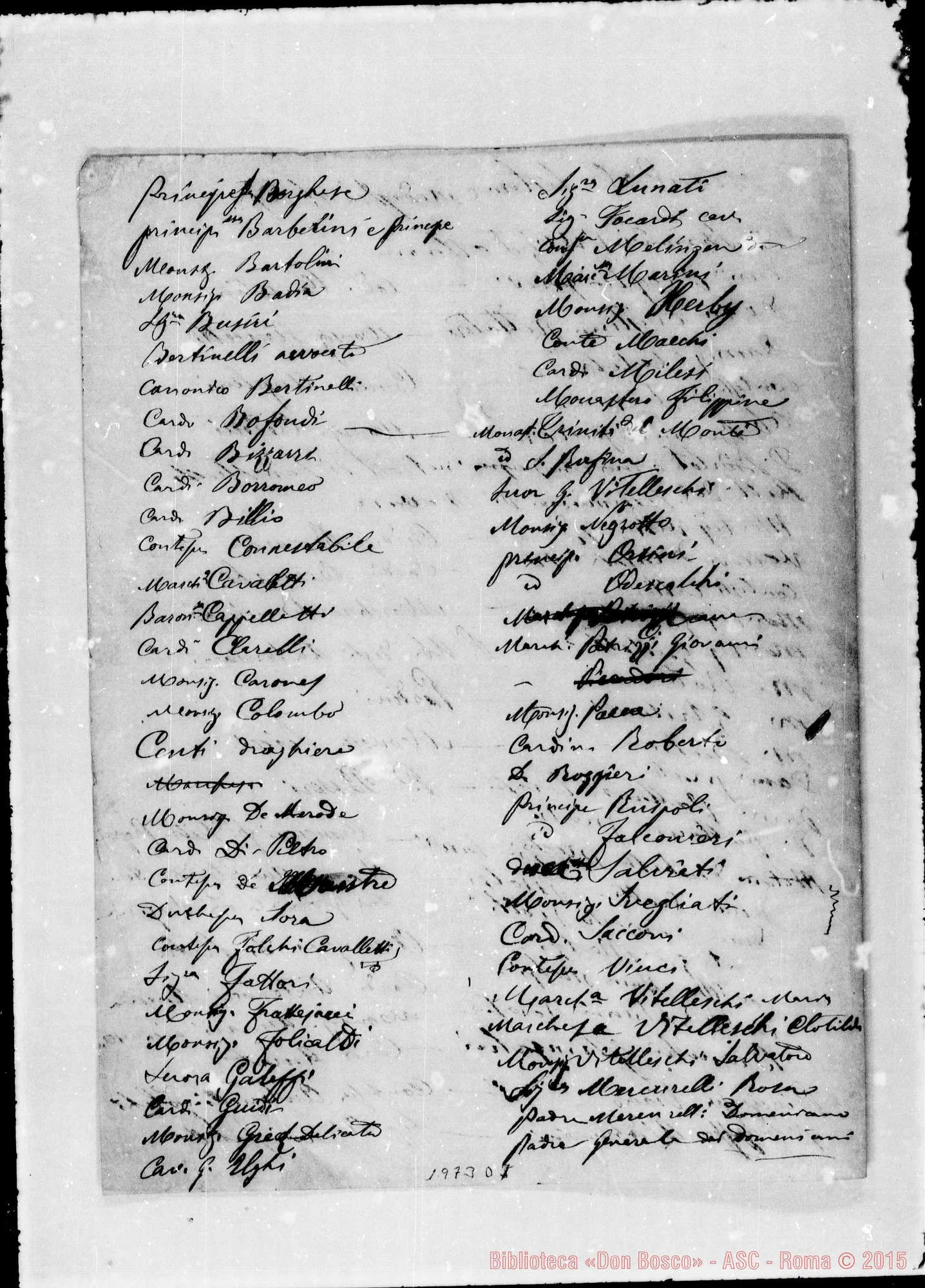 Fotogramma D 7 — Nomi ai quali fu mandata la Medaglia commemorativa. Ms. autogr. Bosco