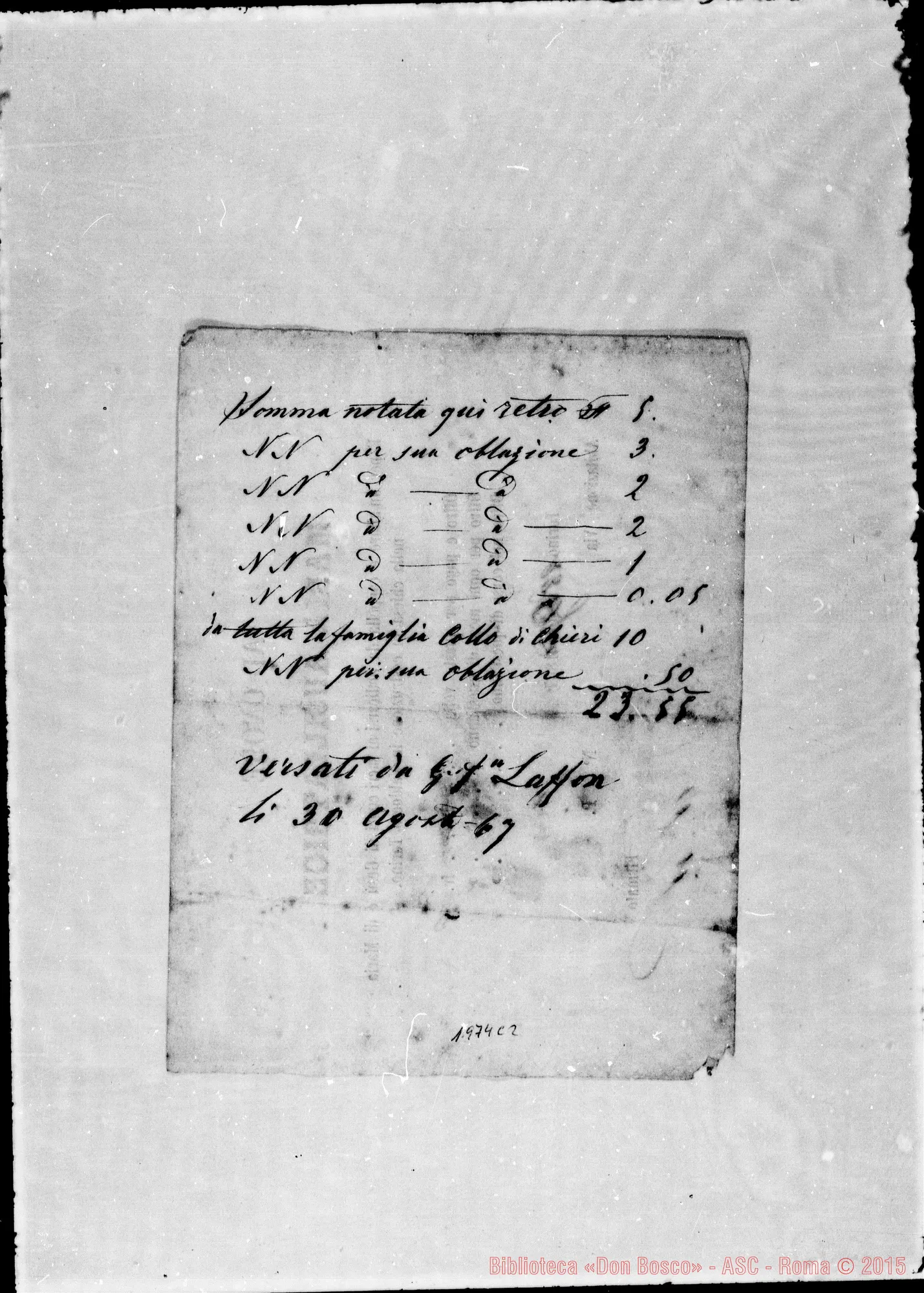 Fotogramma C 2 — Attestati di offerte per l’erigendo Santuario. Qualcuno ha autografo di Don Bosco
