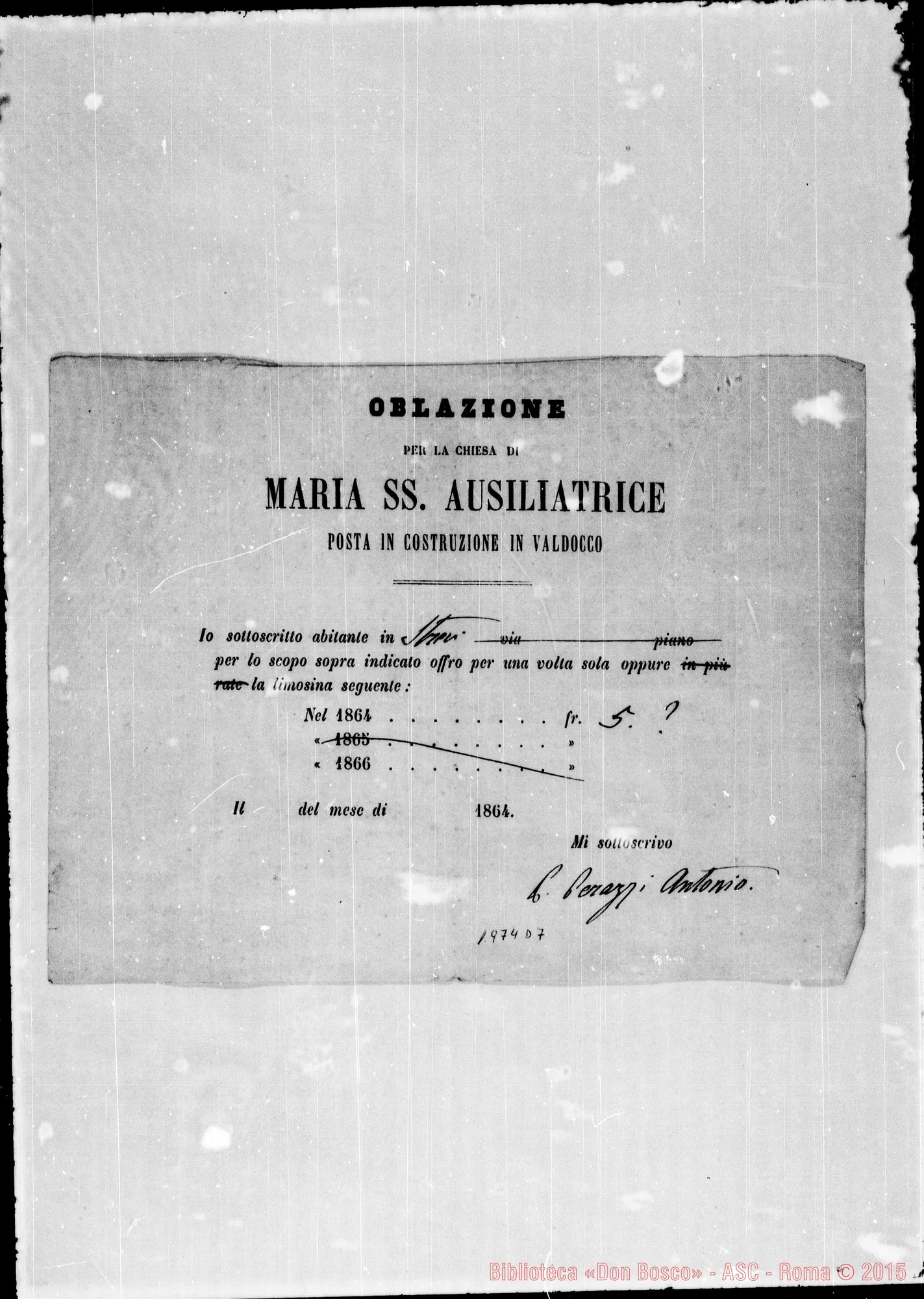 Fotogramma D 7 — Attestati di offerte per l’erigendo Santuario. Qualcuno ha autografo di Don Bosco