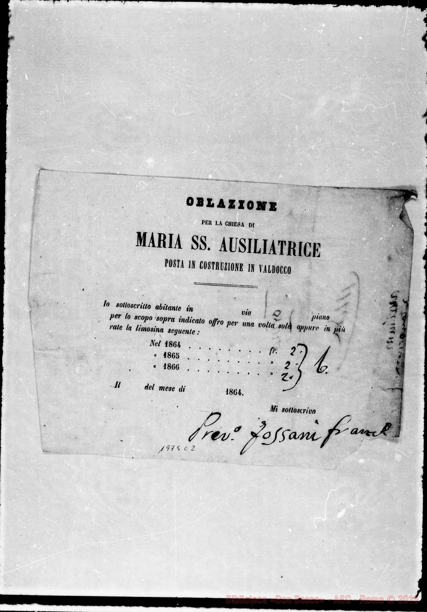 Fotogramma C 2 — Attestati di offerte per l’erigendo Santuario. Qualcuno ha autografo di Don Bosco
