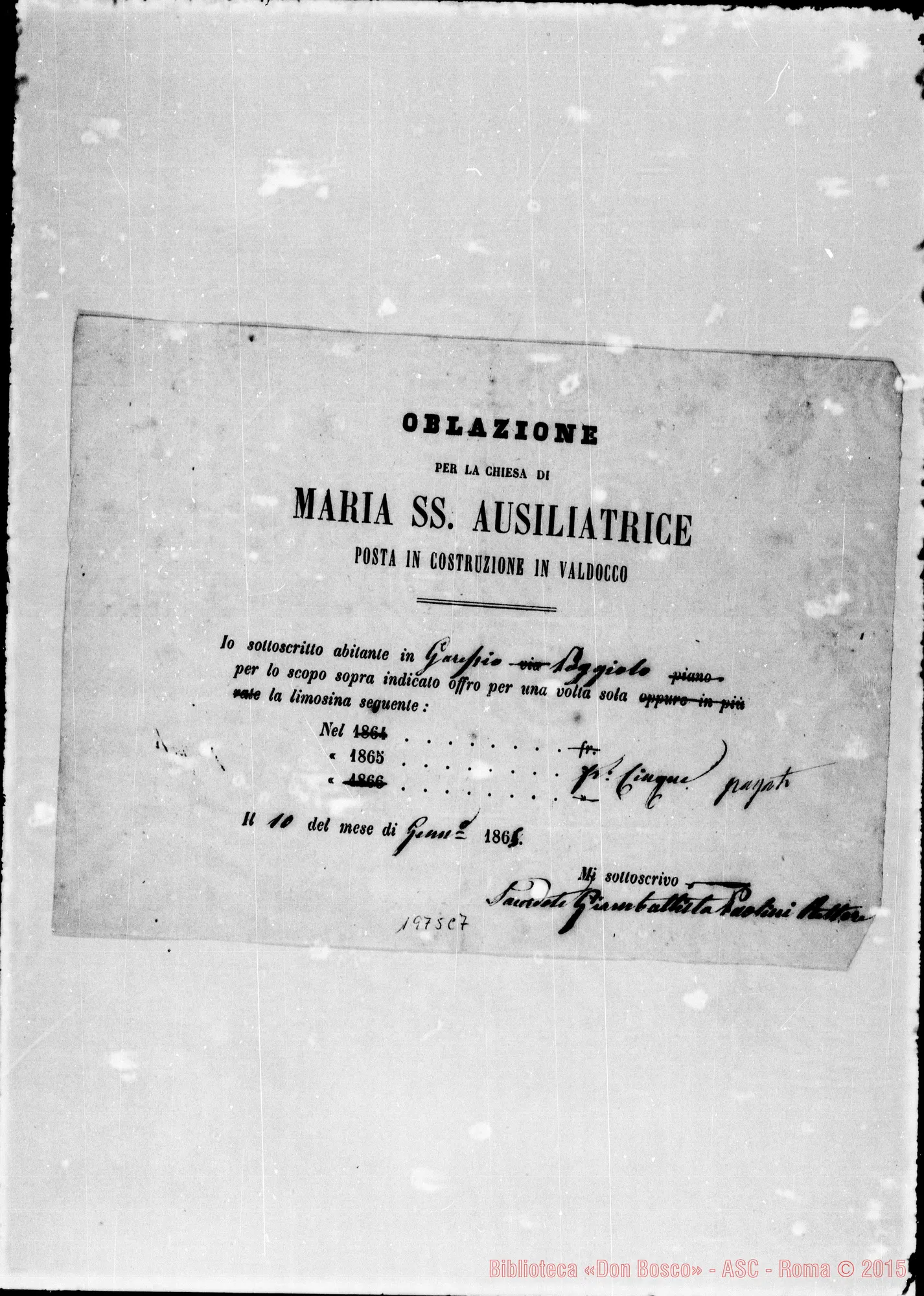Fotogramma C 7 — Attestati di offerte per l’erigendo Santuario. Qualcuno ha autografo di Don Bosco