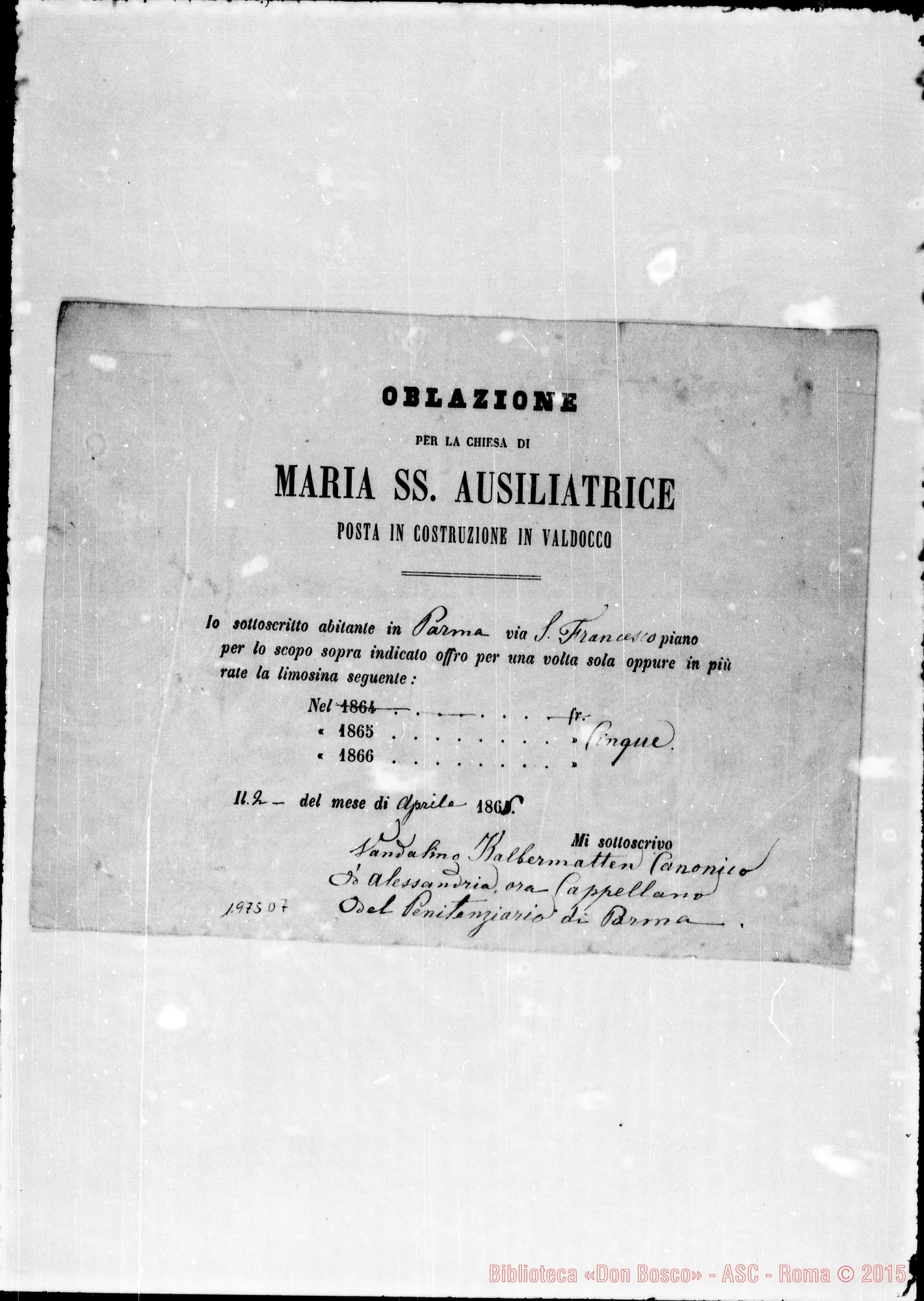 Fotogramma D 7 — Attestati di offerte per l’erigendo Santuario. Qualcuno ha autografo di Don Bosco