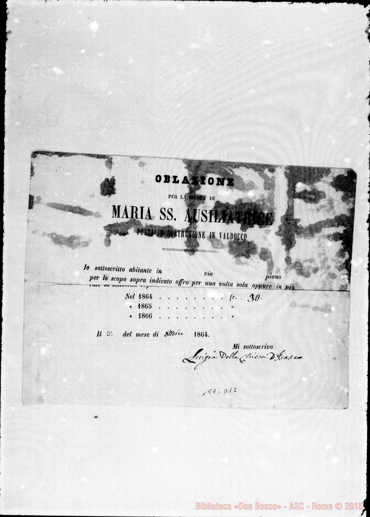 Fotogramma D 12 — Attestati di offerte per l’erigendo Santuario. Qualcuno ha autografo di Don Bosco