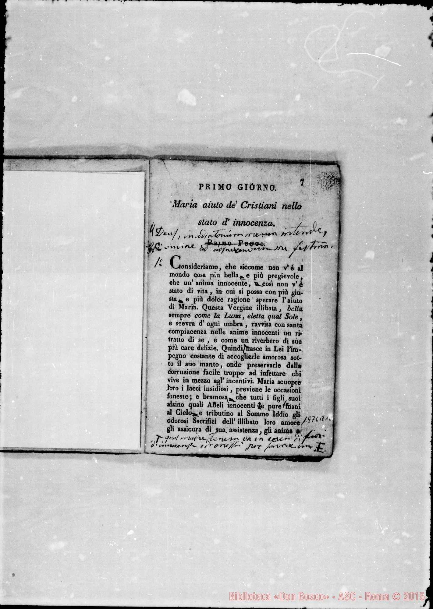 Fotogramma A 10 — «Brevi'considerazioni ossia Divota Novena…» Stampato nel 1820 con correz. E aggiunte autogr. Bosco. Per la stampa