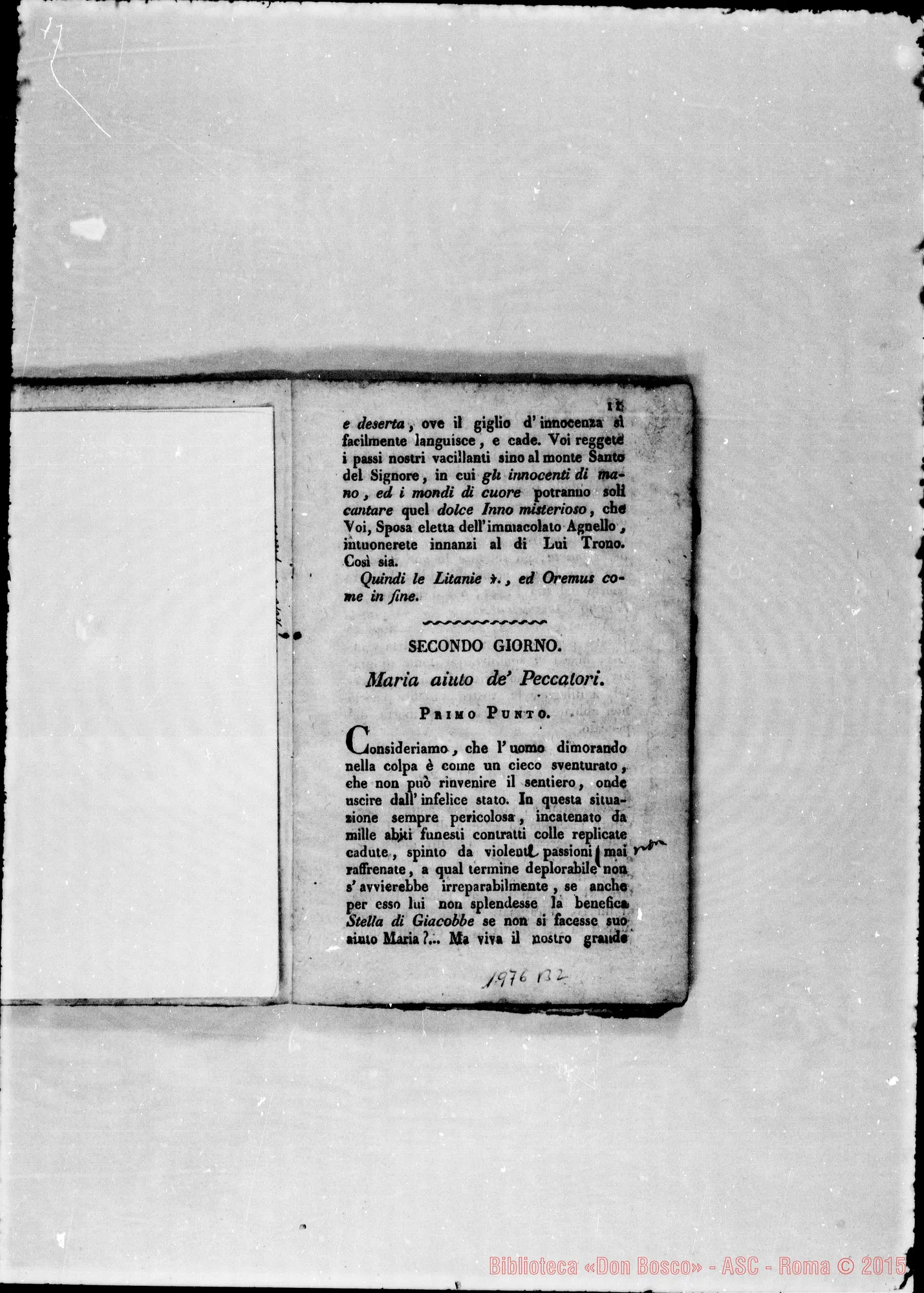 Fotogramma B 2 — «Brevi'considerazioni ossia Divota Novena…» Stampato nel 1820 con correz. E aggiunte autogr. Bosco. Per la stampa