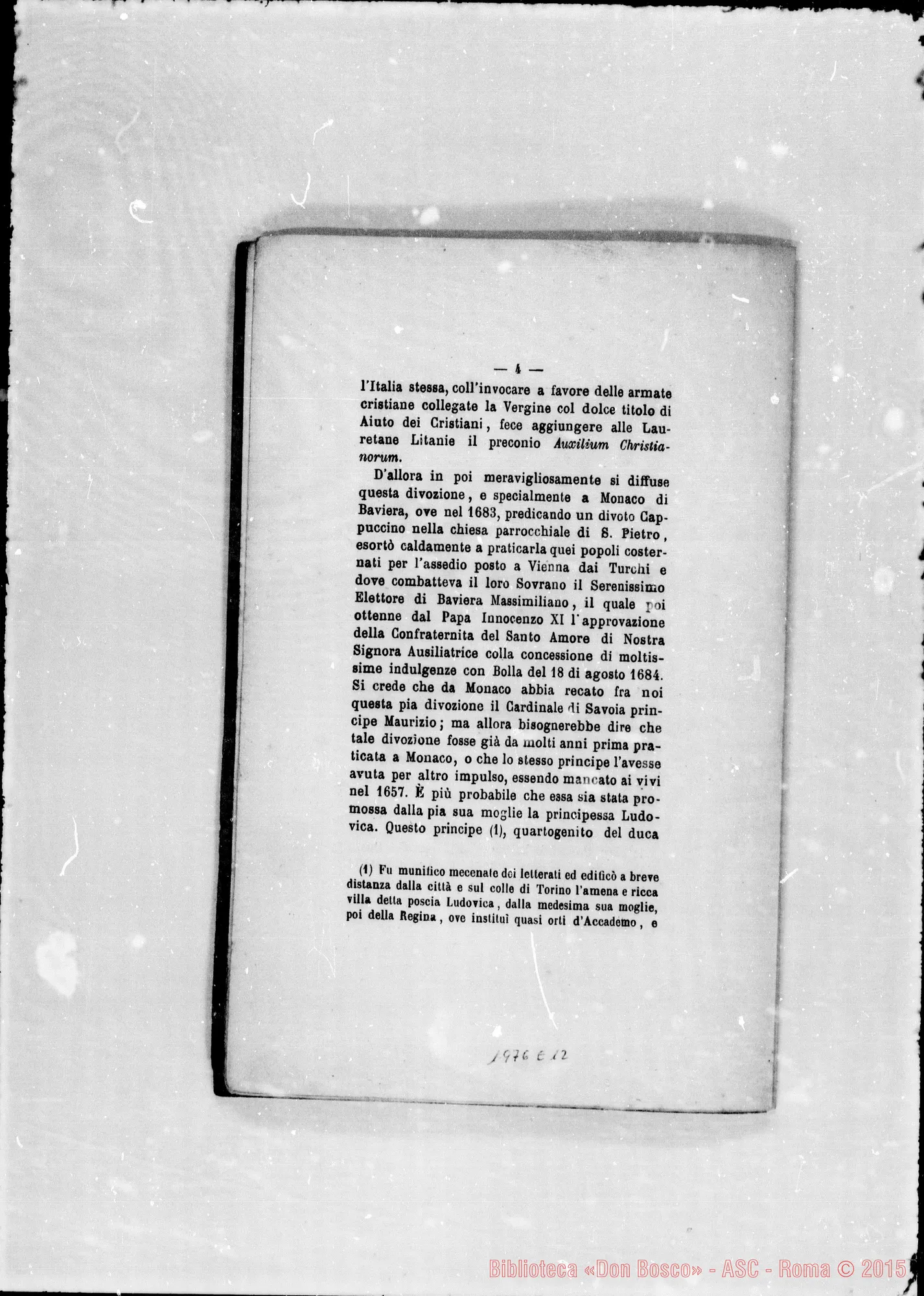 Fotogramma E 12 — Divozione alla Madonna Ausiliatrice. Stampato nel 1865