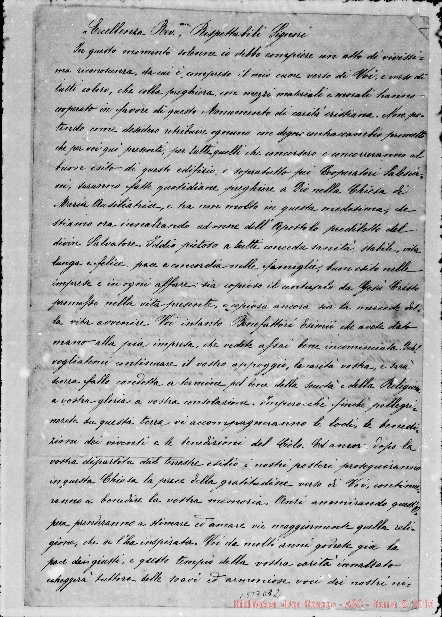 Fotogramma D 12 — «Verbale del Collocamento della Pietra Angolare…» Ms. con autogr. Bosco