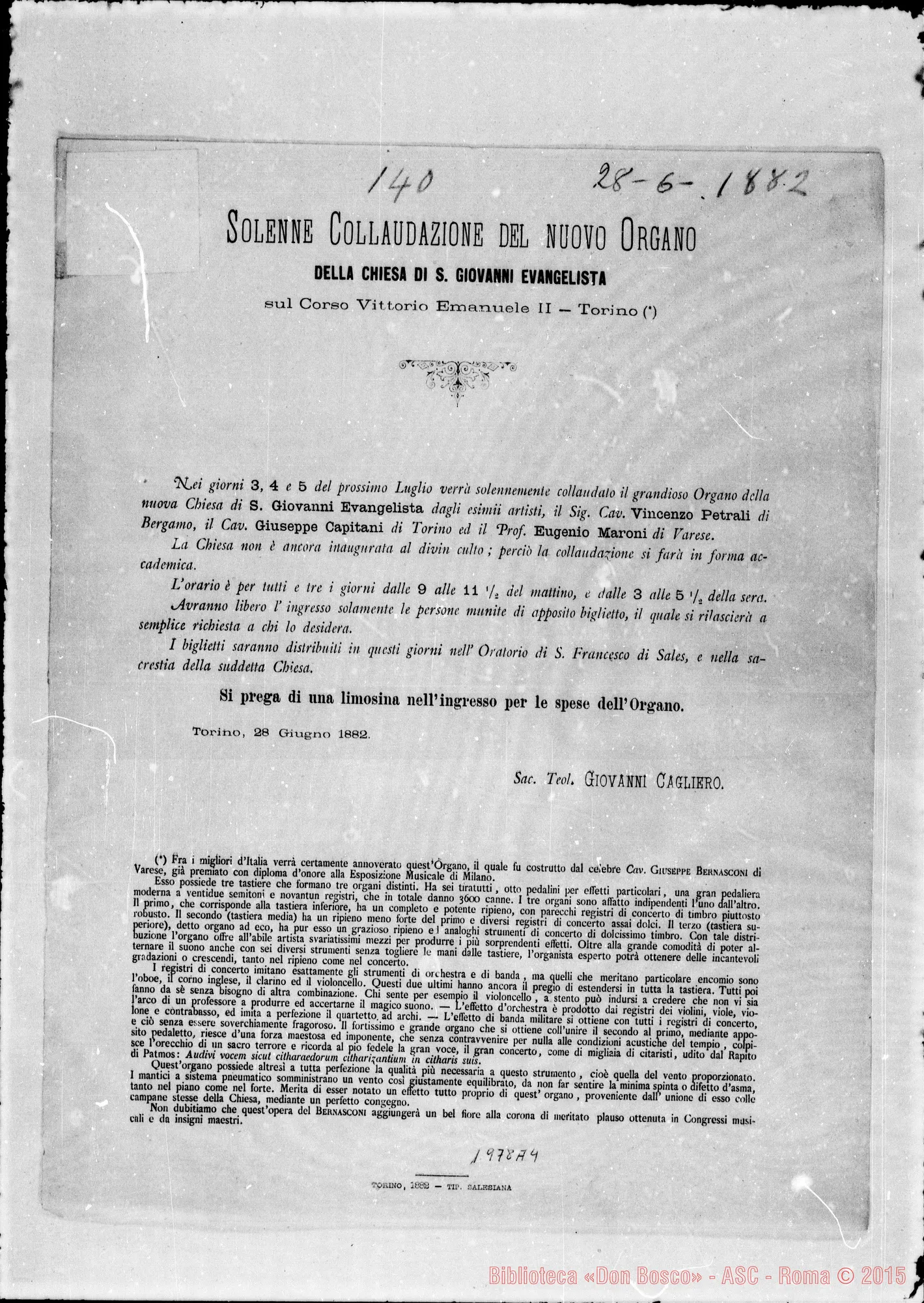 Fotogramma A 4 — Solenne Collaudazione del nuovo Organo. Stampato