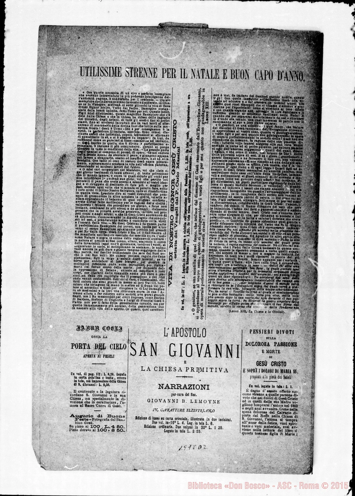 Fotogramma D 2 — Bollettino del novembre 1882: «A San Giov. Scrittore Evangelista»