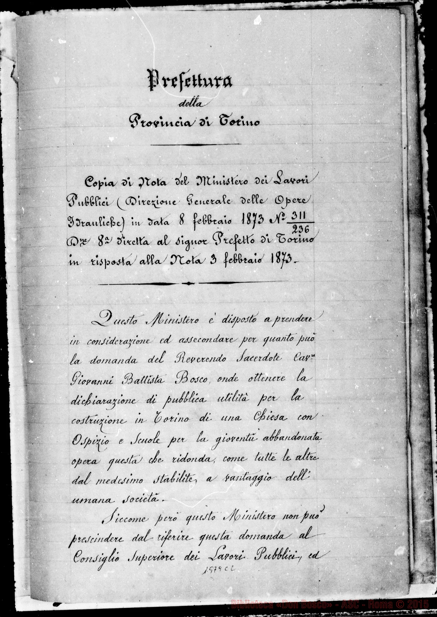 Fotogramma C 2 — Presentazione, per parte di D. Bosco, dei Disegni, Relazione E Perizia… Pratica di diversi documenti con firme autogr. Bosco