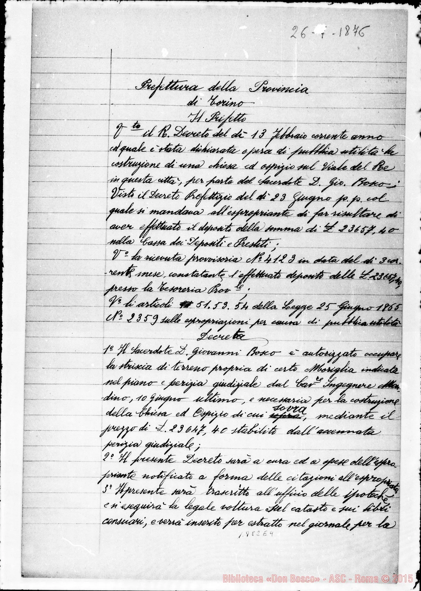 Fotogramma E 4 — Prefettura di Torino-Bosco. Notifica Decreto. Copia