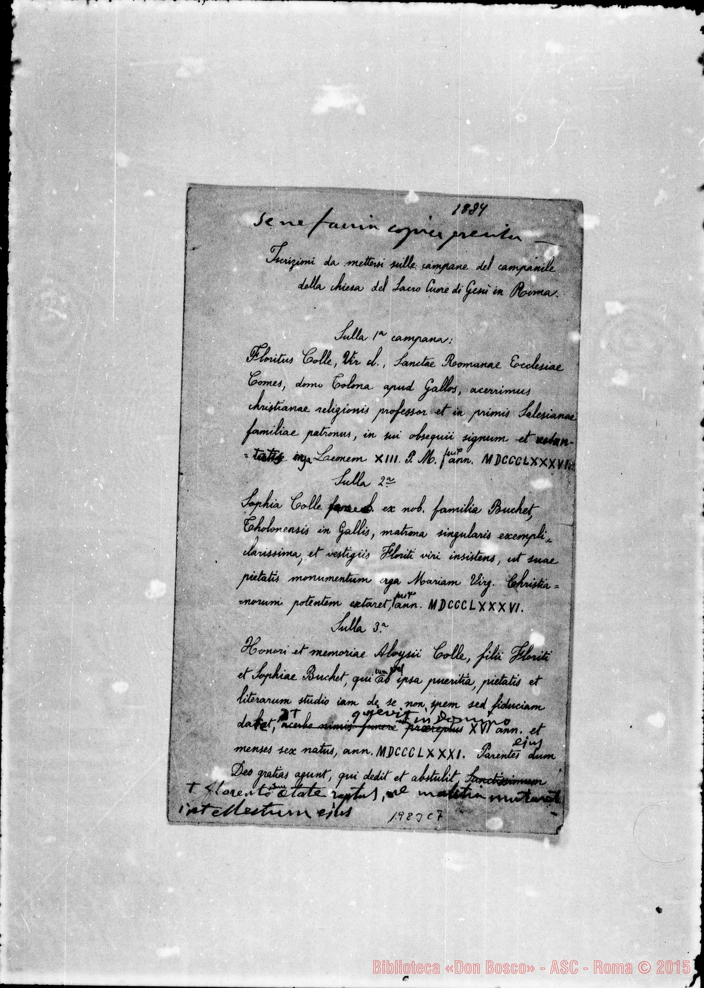 Fotogramma C 7 — «Iscrizioni da mettersi sulle campane…» Ms. d’altro con correz. autogr. di D. Bosco