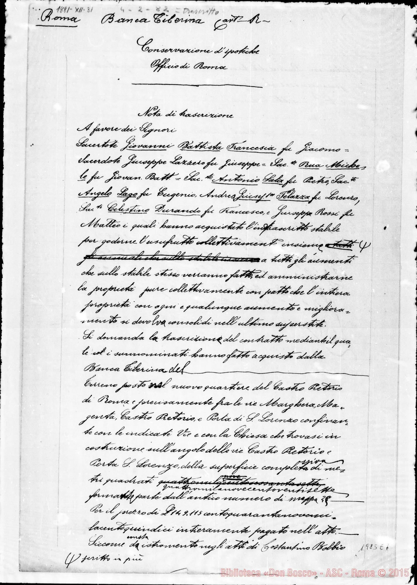 Fotogramma E 7 — Conservazione d’ipoteche. Trascrizione