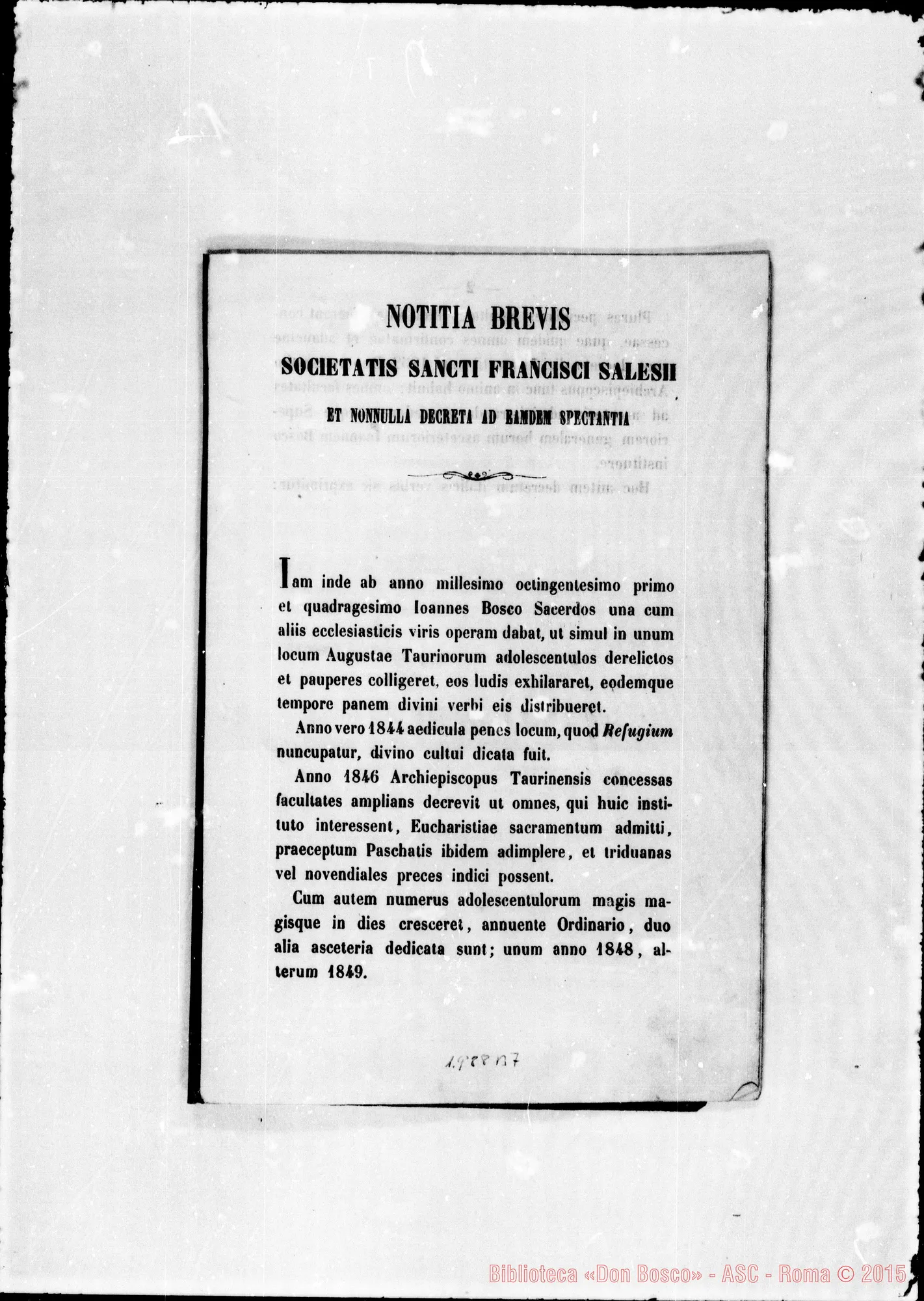 Fotogramma B 7 — Sulle COSTITUZIONI: Notitia Brevis. Stampato con correz. (ASC 133) sul nome «autografi-notitia brevis»
