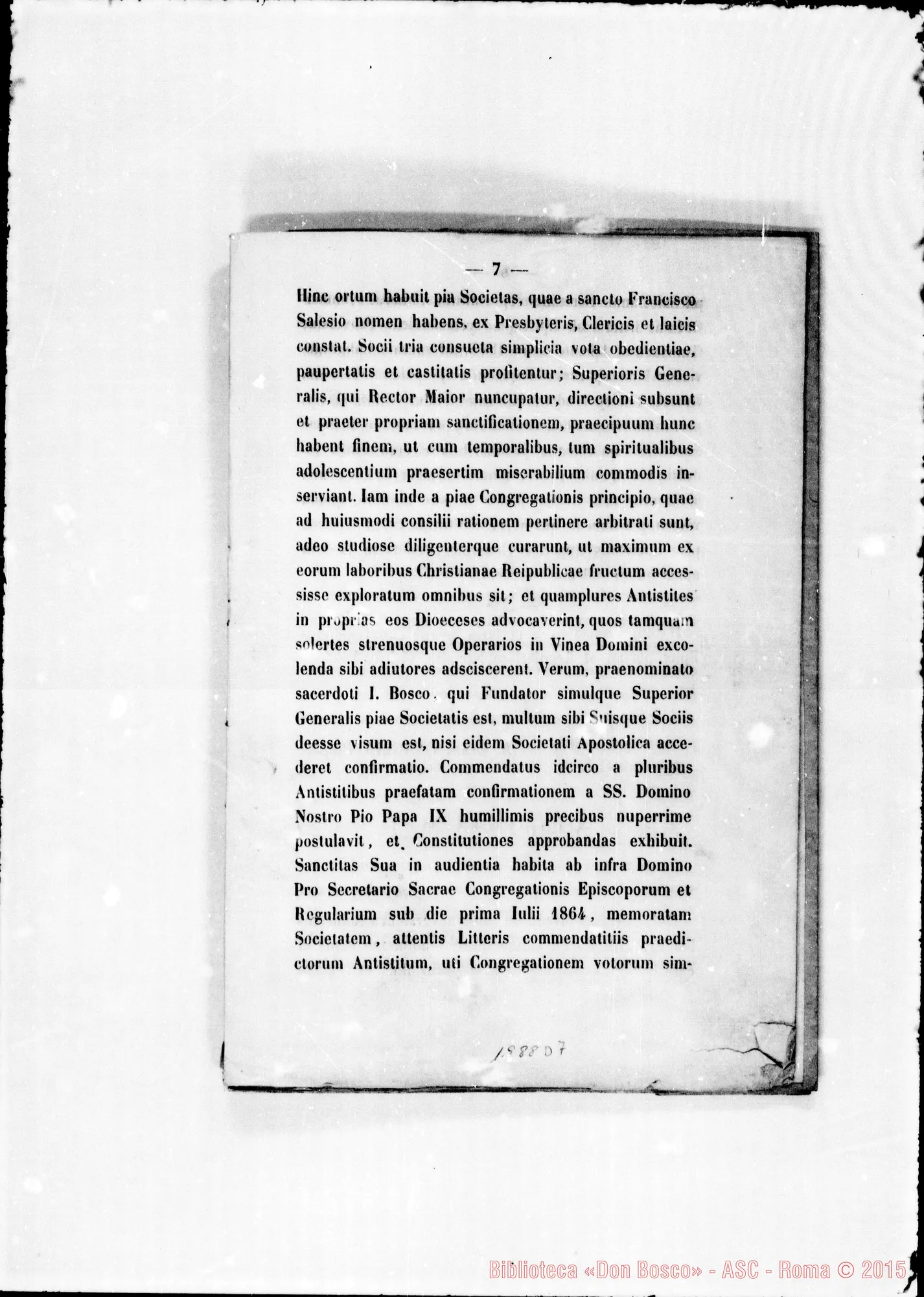 Fotogramma D 7 — Notitia Brevis. Stampato con correz. autogr. Bosco. (ASC 133) sul nome «autografi-notitia brevis»