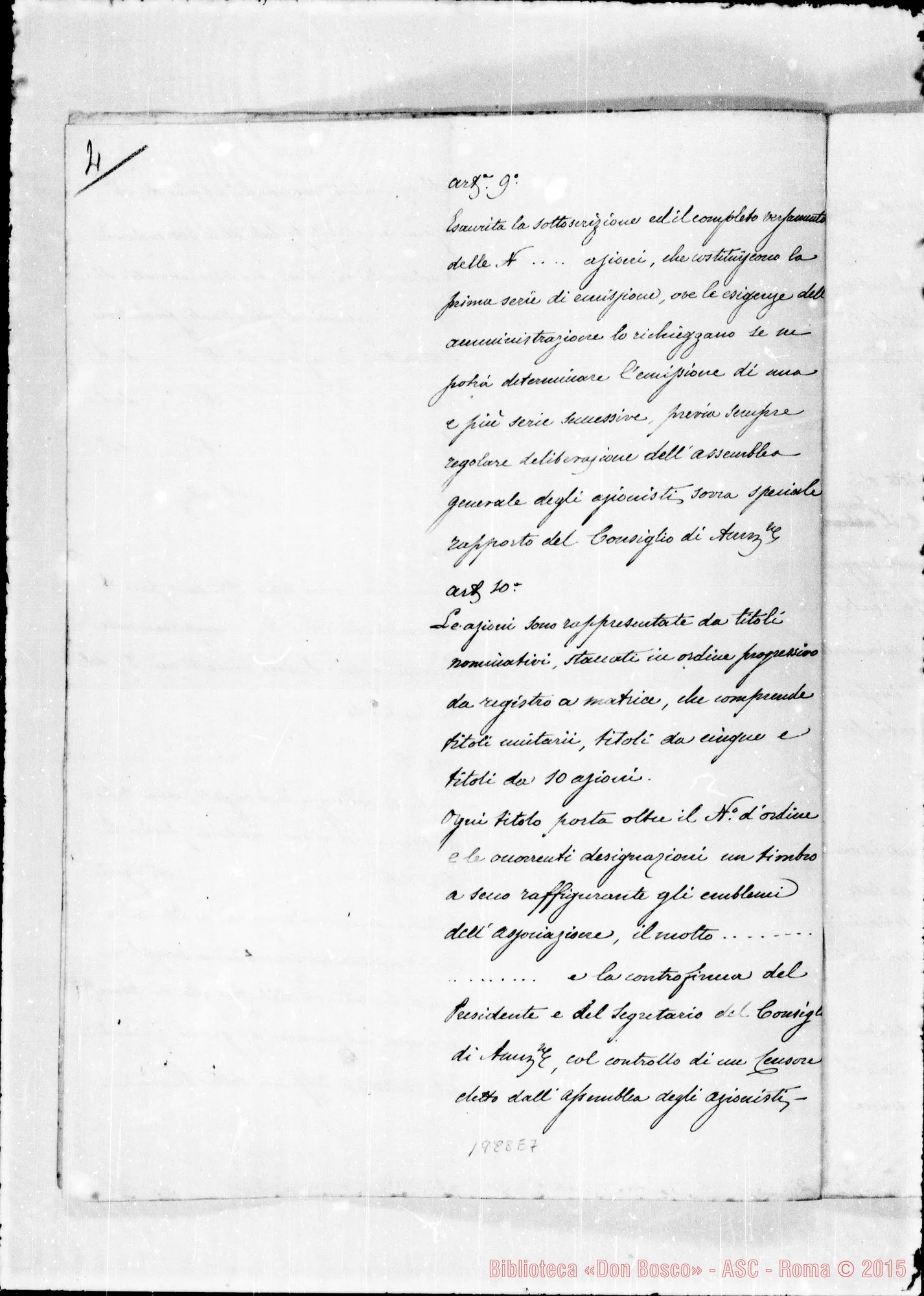 Fotogramma E 7 — 4.. Intorno alla CHIUSURA DELLE SCUOLE A VALDOCCO. Schema di Statuti dell’Associazione di Beneficenza. Ms. con correz. autogr. Bosco. (ASC 132) sul nome «autografi-Società Salesiana)