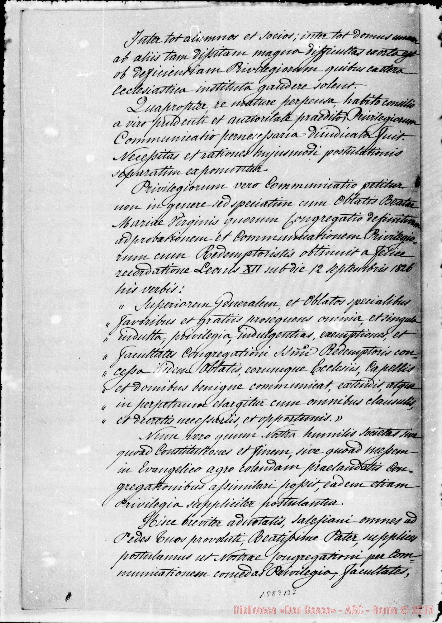 Fotogramma B 7 — PRIVILEGI: Supplica di D. Bosco A Beatissimo Padre. Firma autogr. Bosco. (ASC 133) sul nome «autografi-favori E grazie»