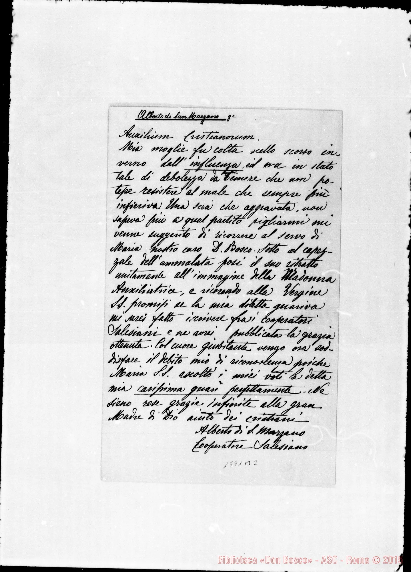Fotogramma B 2 — Alberto di San Marzano. Relazione di grazia