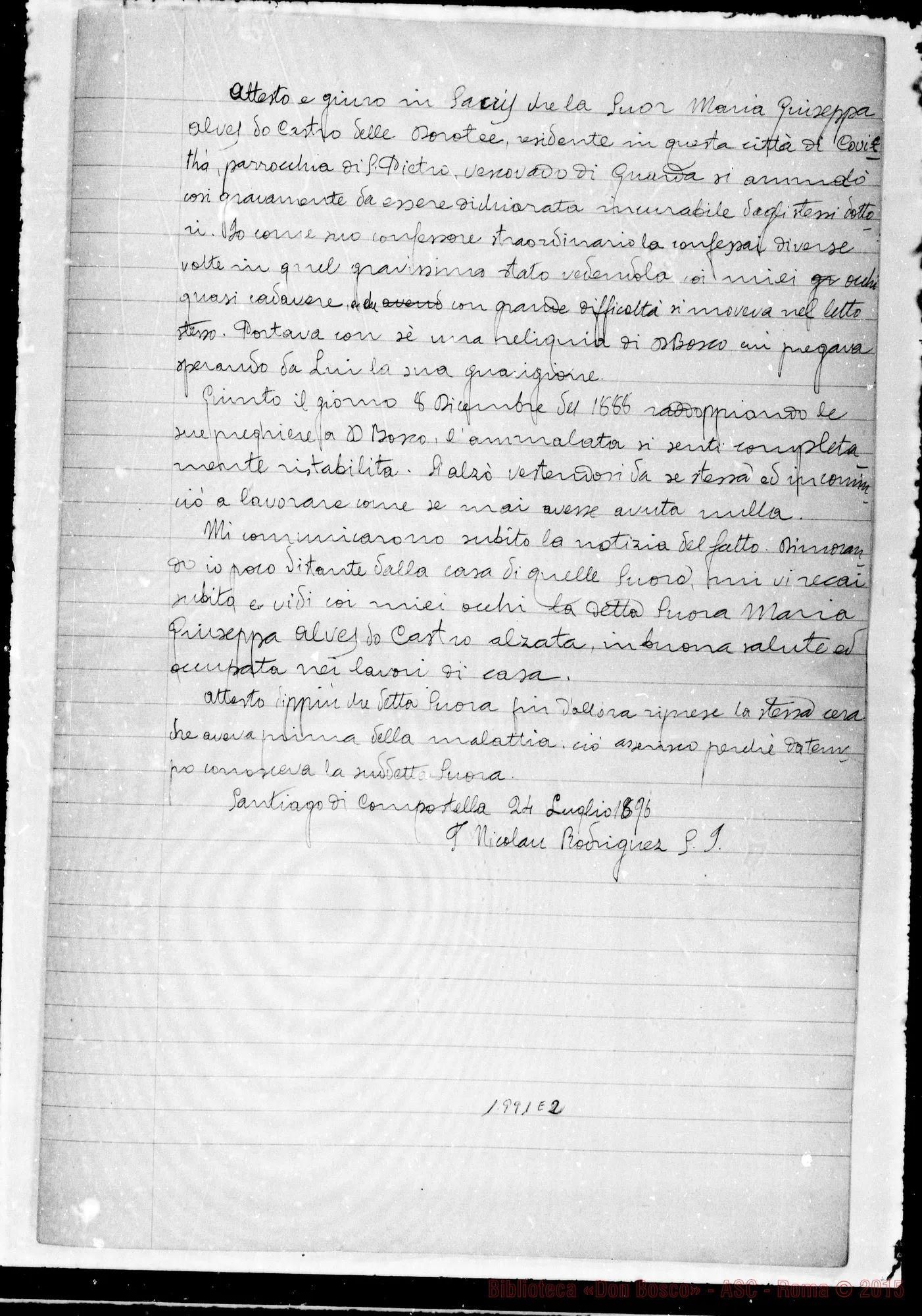 Fotogramma E 2 — Attestato del Cappellano