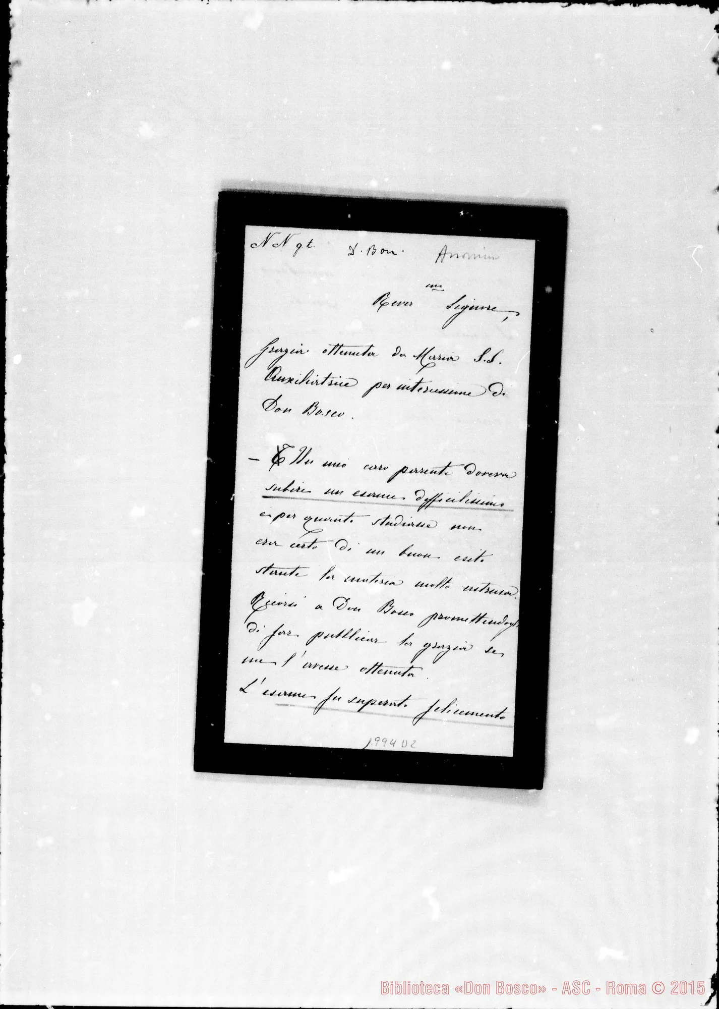 Fotogramma D 2 — » Grazia ottenuta da M. Santissima per intercessione di D. Bosco