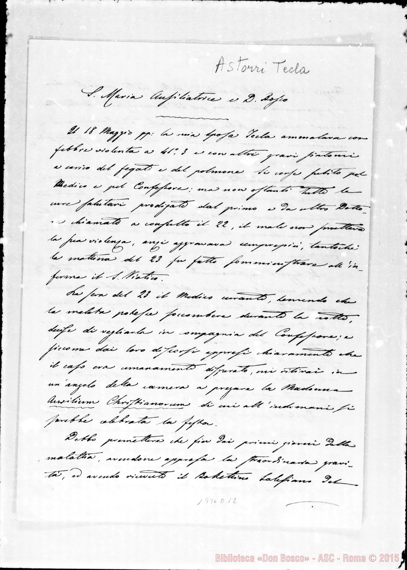Fotogramma D 12 — Astori Tecla. S. Maria Ausiliatrice E D. Bosco