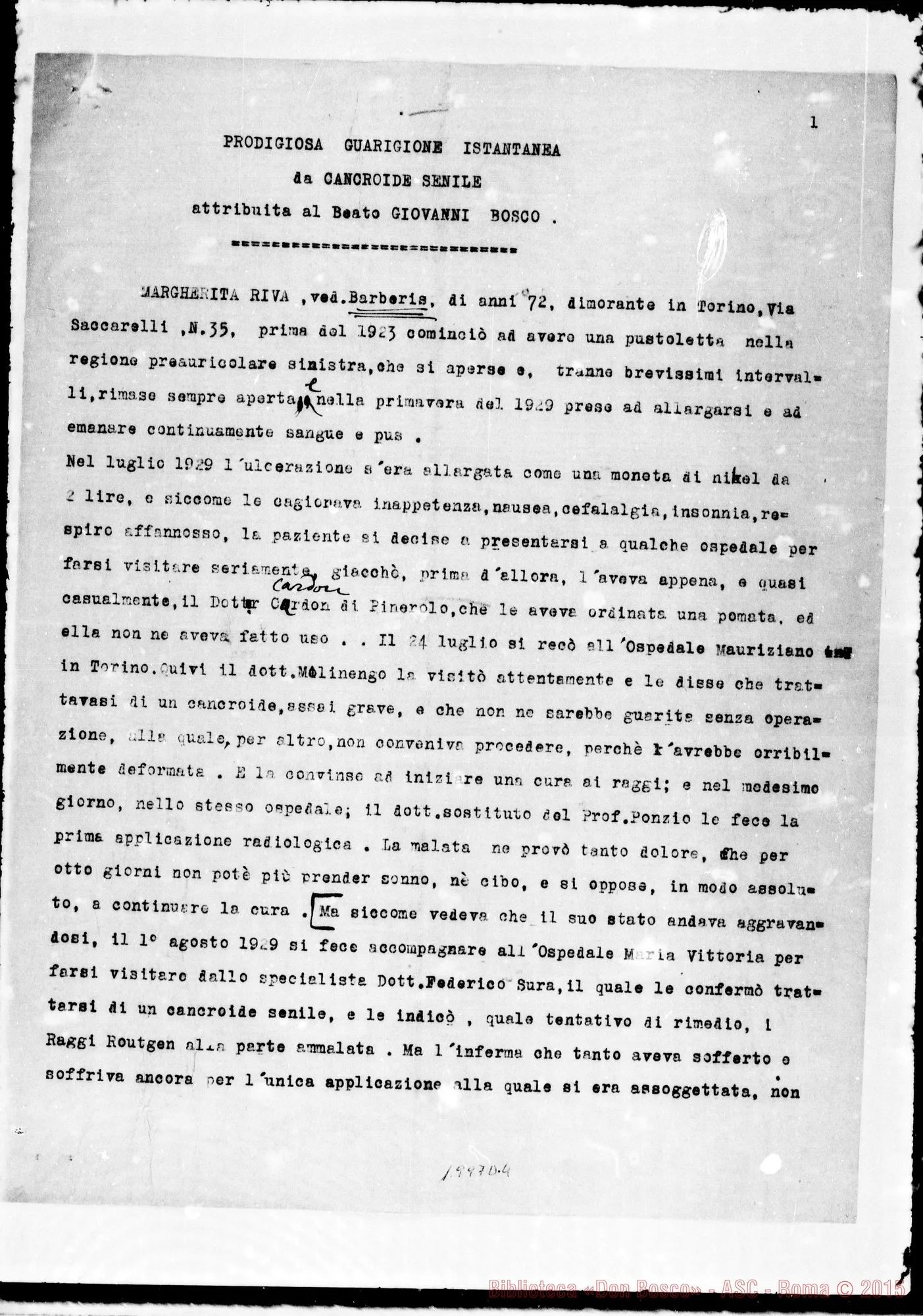 Fotogramma D 4 — Prodigiosa guarigione istantanea. Relazione