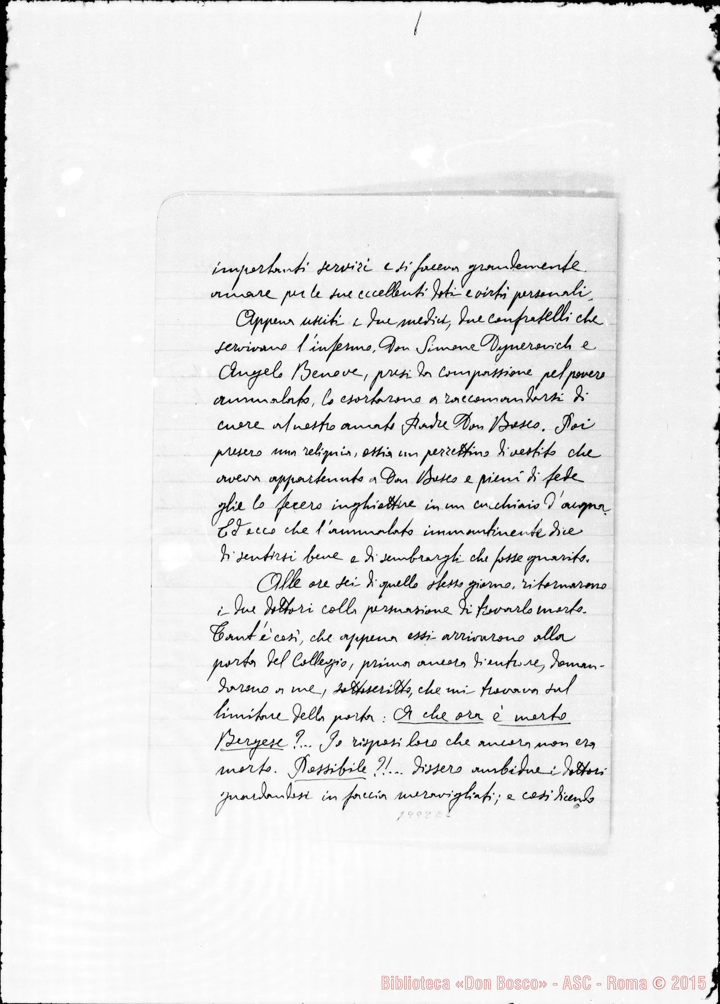 Fotogramma E 2 — Bergese Antonio. Relazione di D. Maggiorino Borgatello