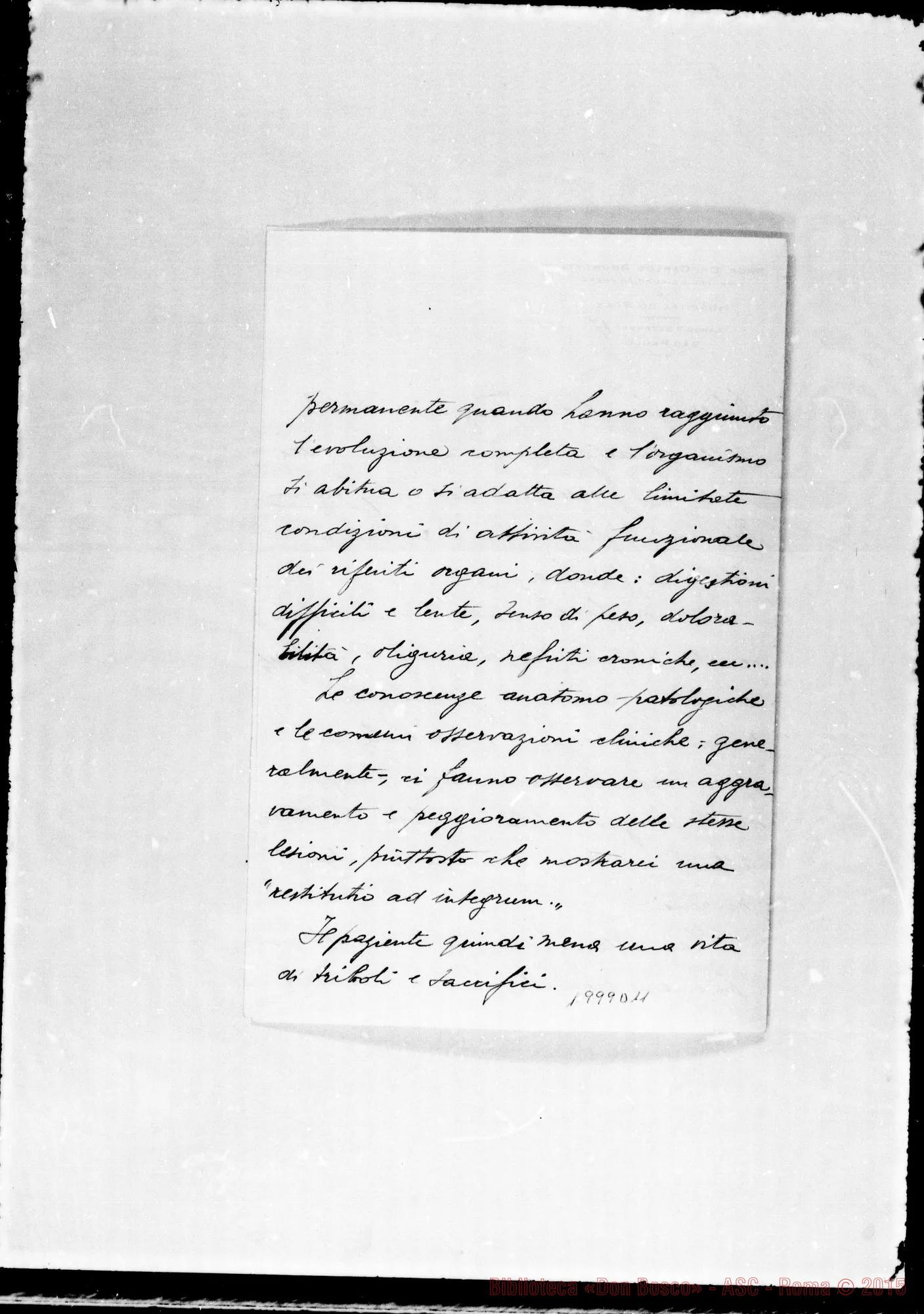 Fotogramma D 11 — Osservazioni E considerazioni mediche. Dott. Brunetti