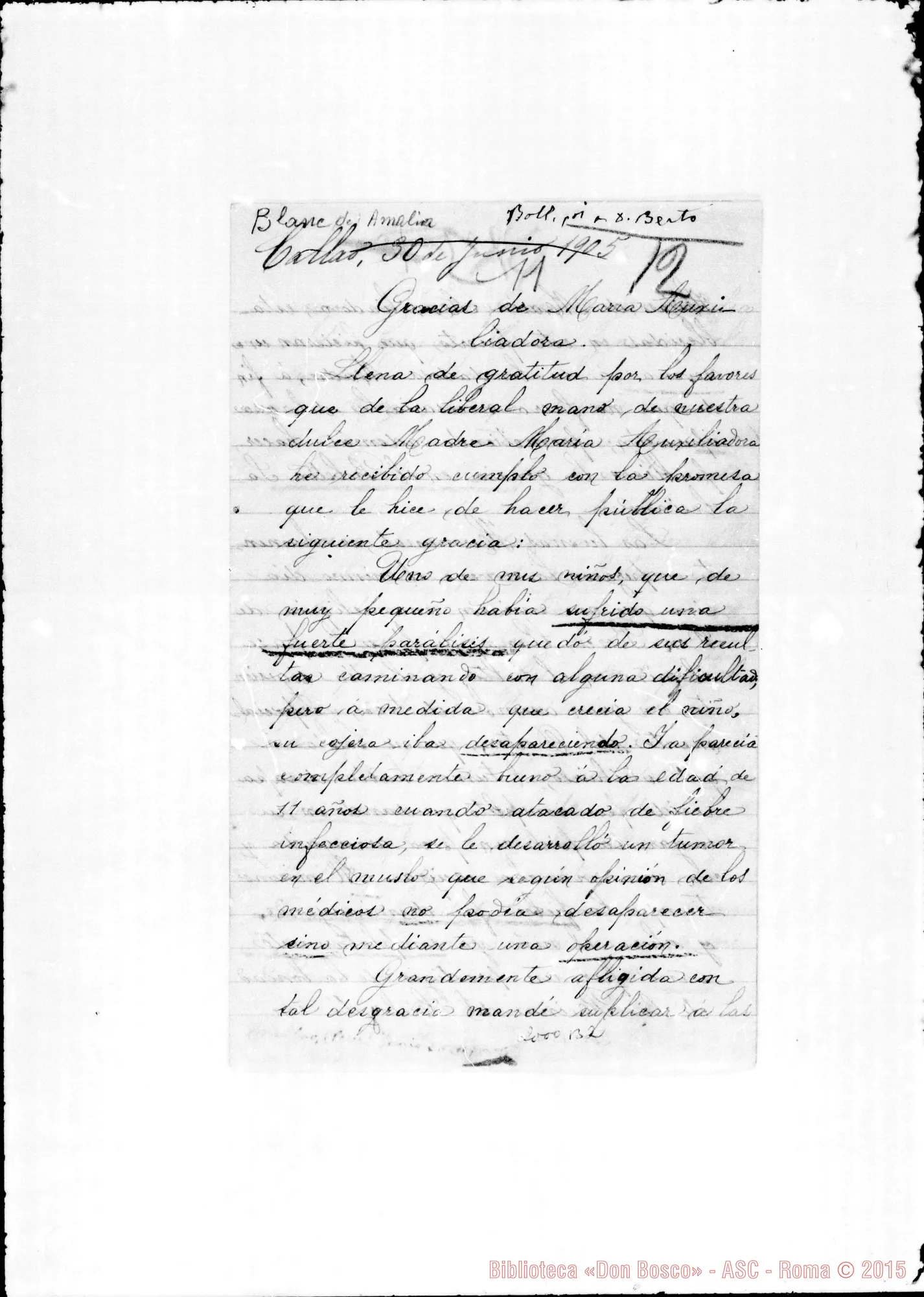 Fotogramma B 2 — Blanc de Amalia: «…una fuerte parálisis…»