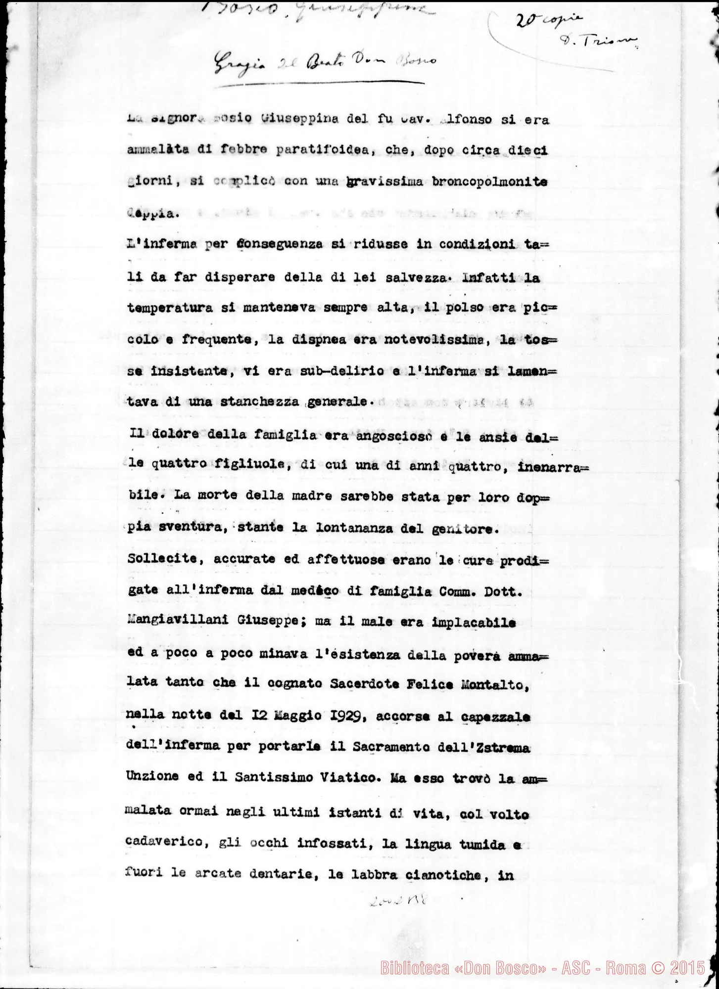 Fotogramma B 8 — Bosio Giuseppina: Testimonianza di guarigione
