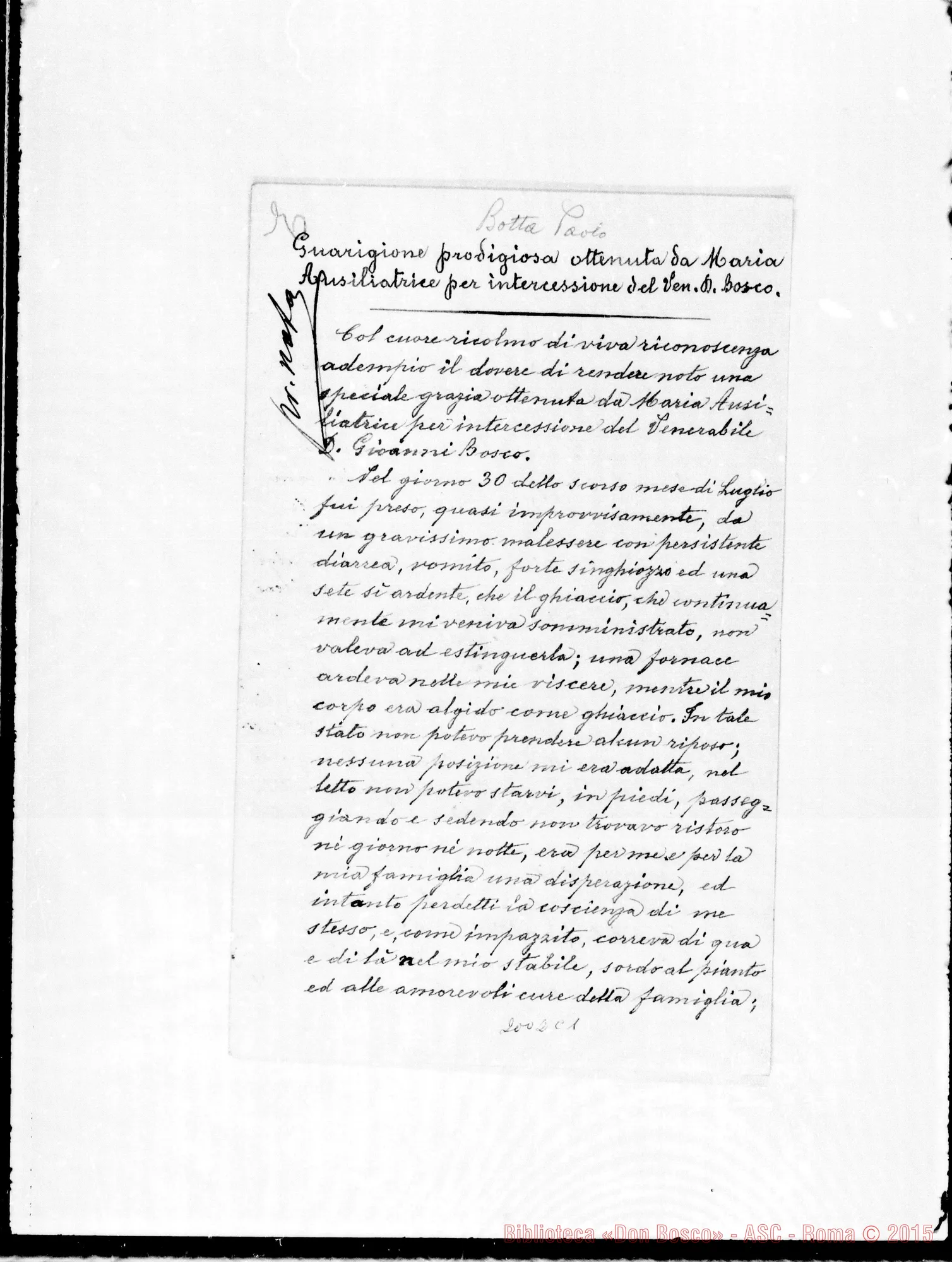 Fotogramma C 1 — Botta Paolo: «Guarigione prodigiosa ottenuta da M. Aus…»
