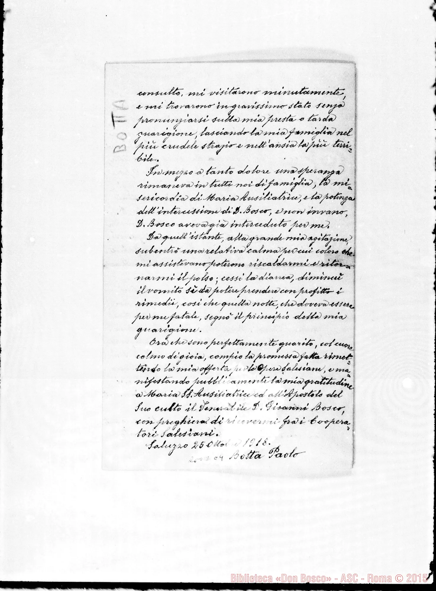 Fotogramma C 4 — Botta Paolo: «Guarigione prodigiosa ottenuta da M. Aus…»