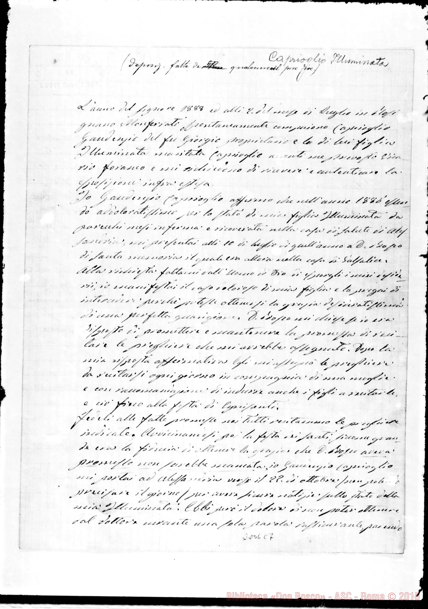 Fotogramma C 7 — Caprioglio Illuminata: Deposizione fatta da qualcuno nel processo diocesano