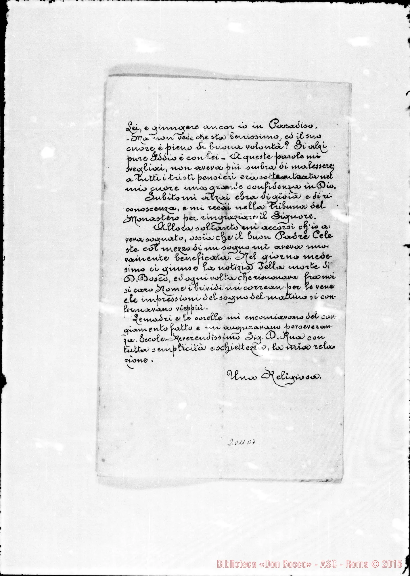 Fotogramma D 7 — «Ho saputo dalla…» Copia dattilogr.